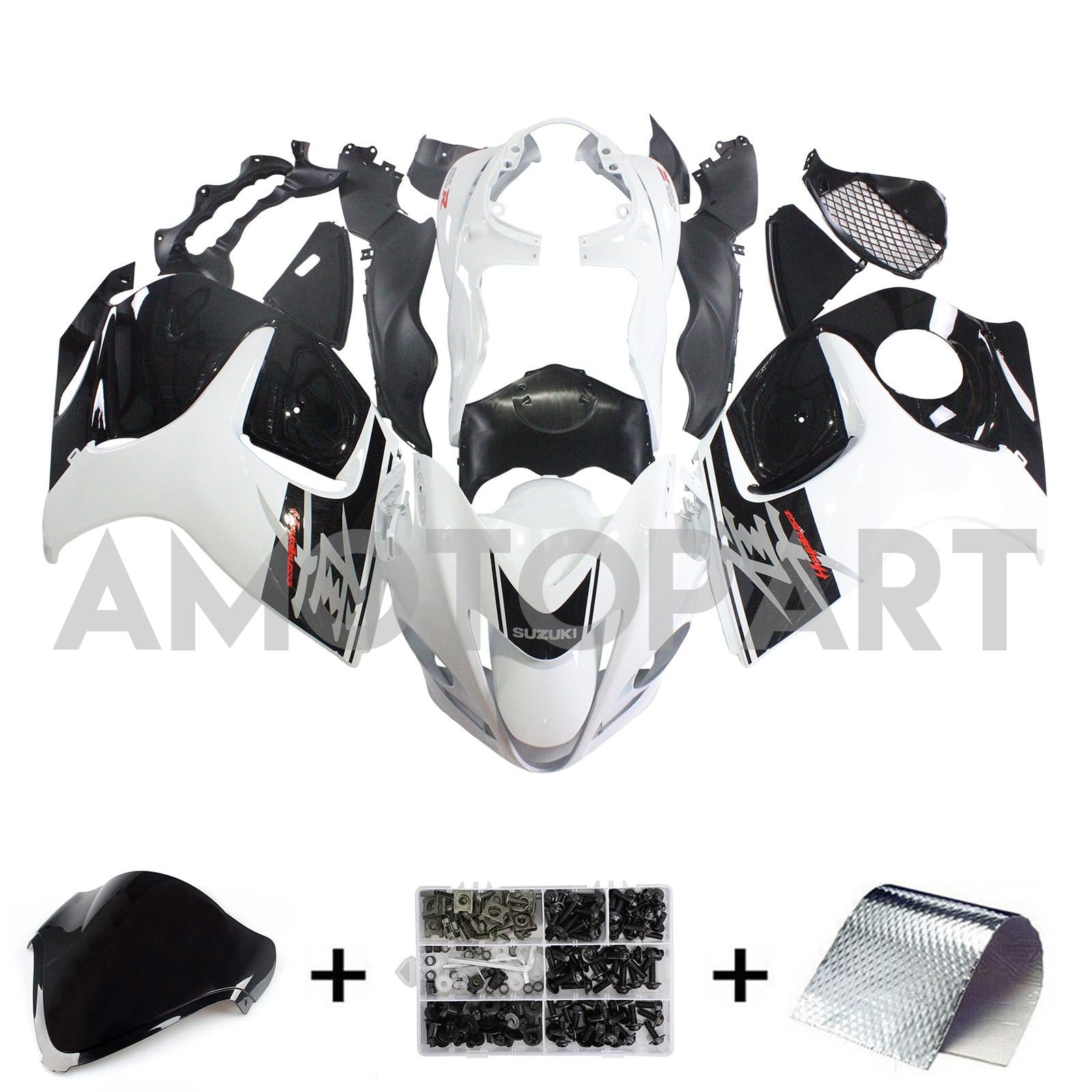 Amotopart 2008-2020 Suzuki Hayabusa GSX1300R Fairing White&Black Kit