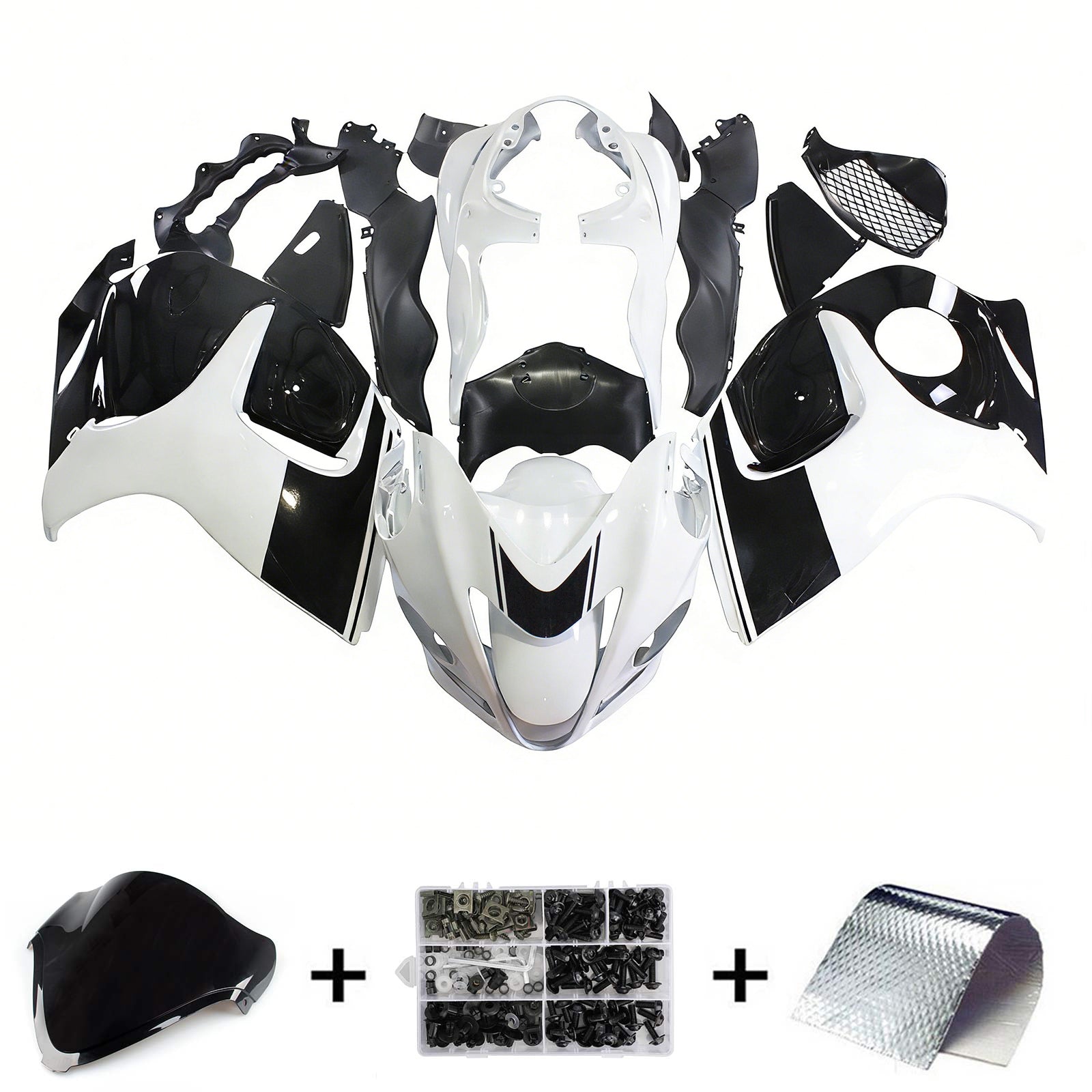 Amotopart 2008-2020 Suzuki Hayabusa GSX1300R Fairing White & Black Kit