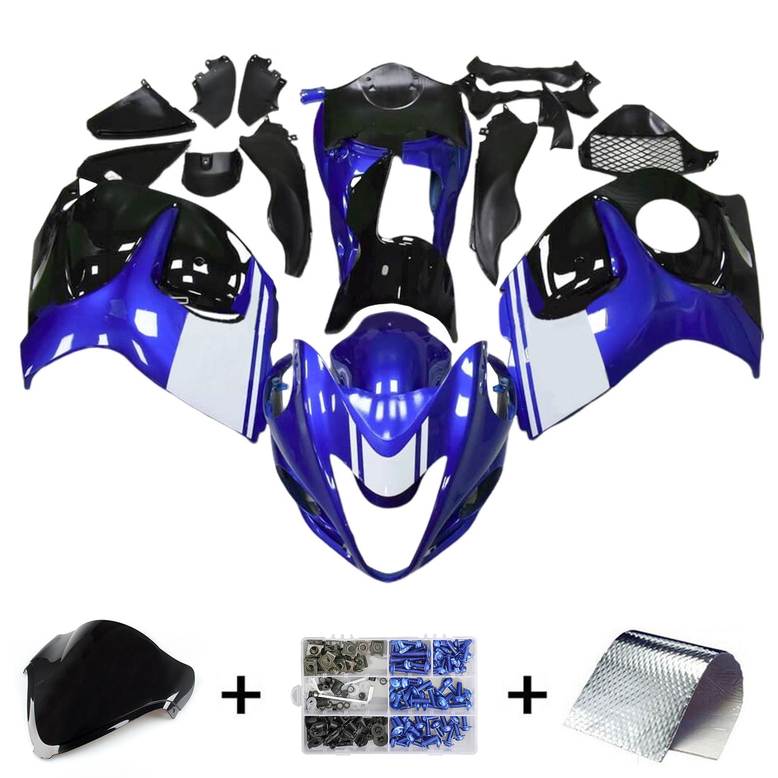 Amotopart 2008-2020 GSX1300R Hayabusa Suzuki Blue&White Fairing Kit