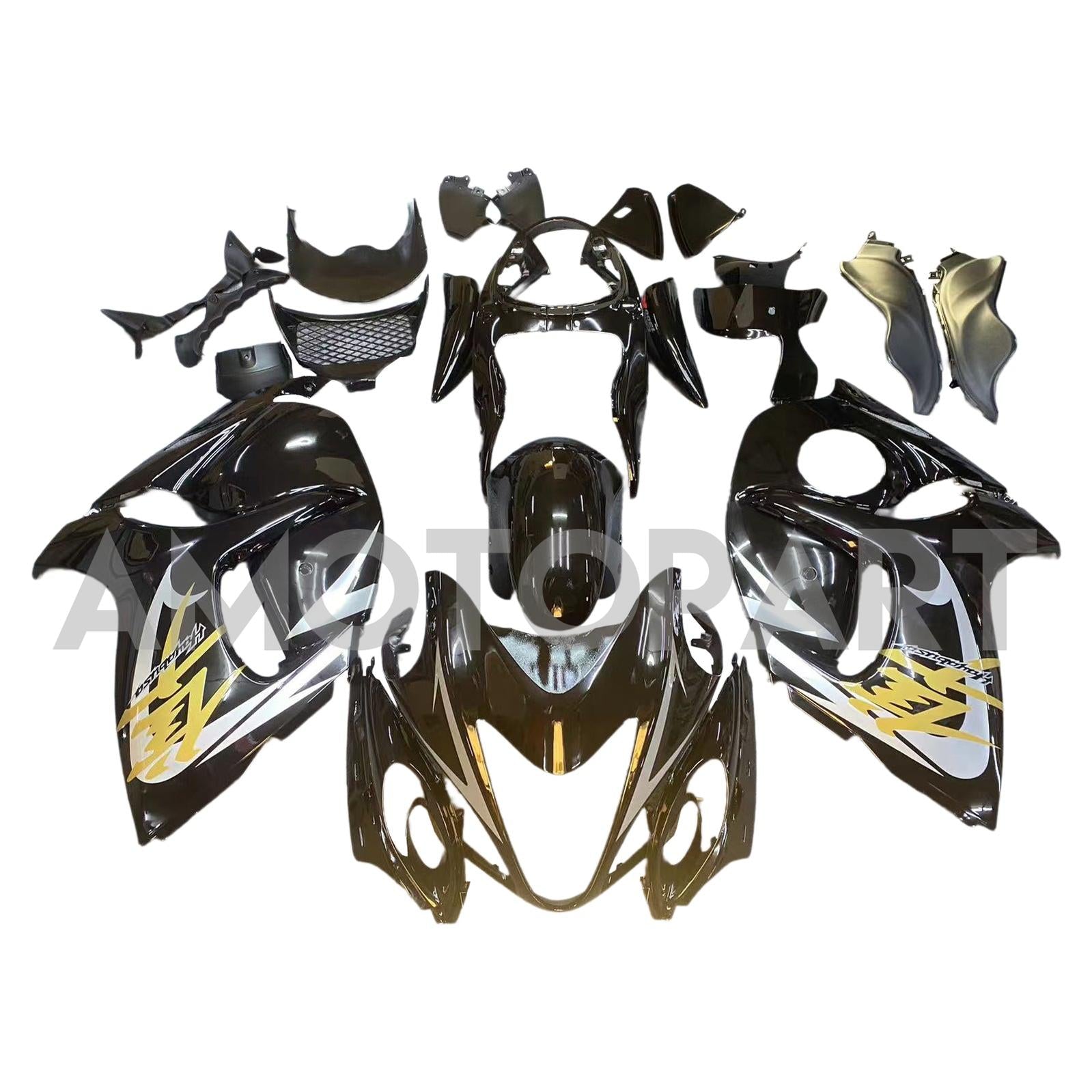 Amotopart 2008-2020 GSX1300R Hayabusa Suzuki Schwarz mit Gold Logo Abzugskit