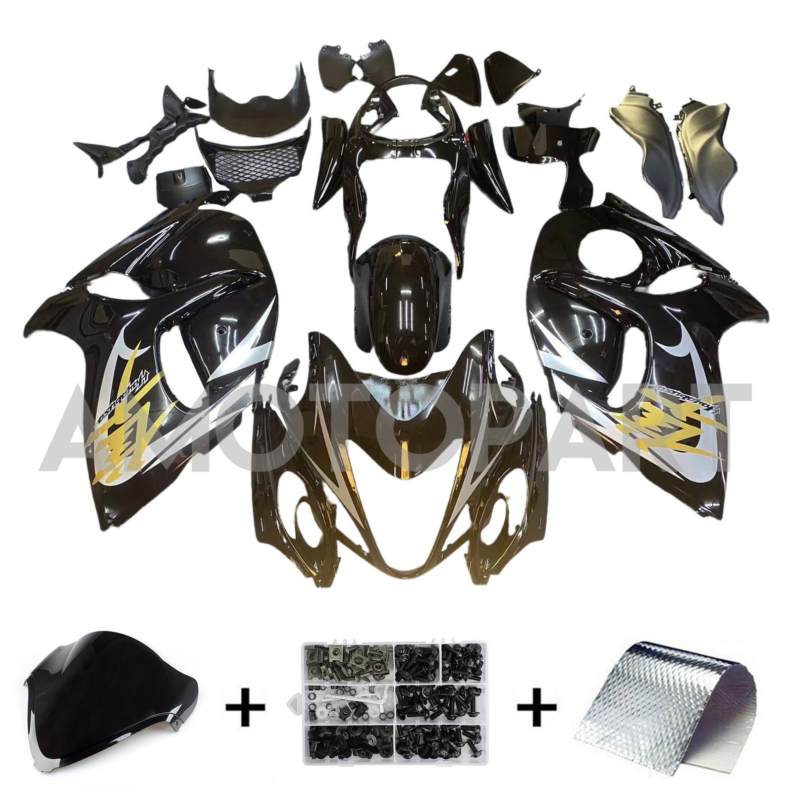 AMOTOPT 2008-2020 GSX1300R HAYABUSA SUZUKI BLACK com kit de carenagem de logotipo de ouro