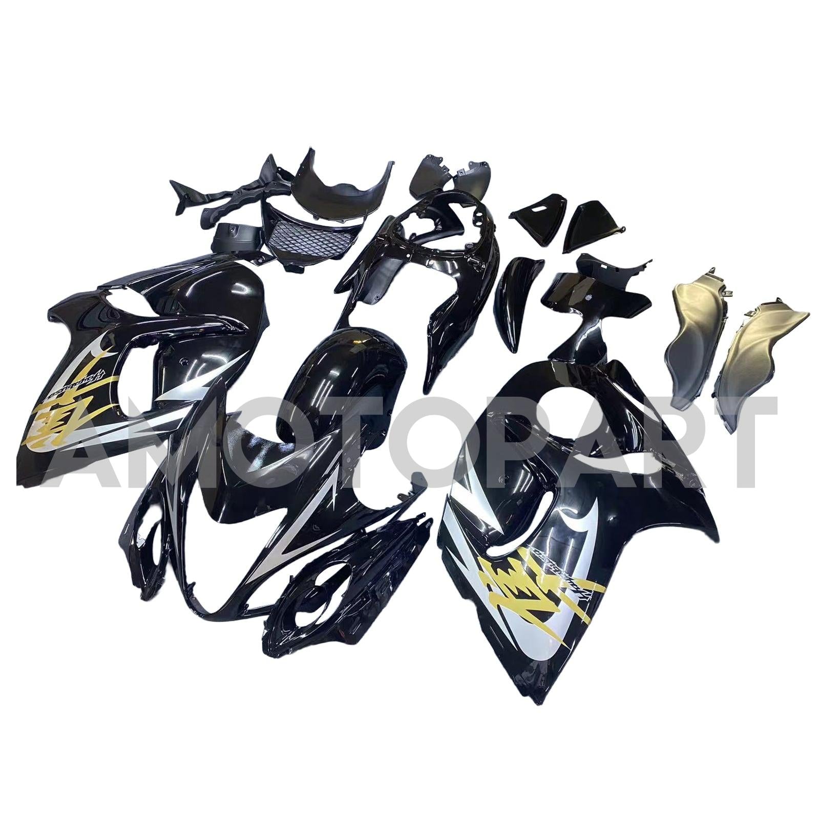 Amotopart 2008-2020 GSX1300R Hayabusa Suzuki Schwarz mit Gold Logo Abzugskit