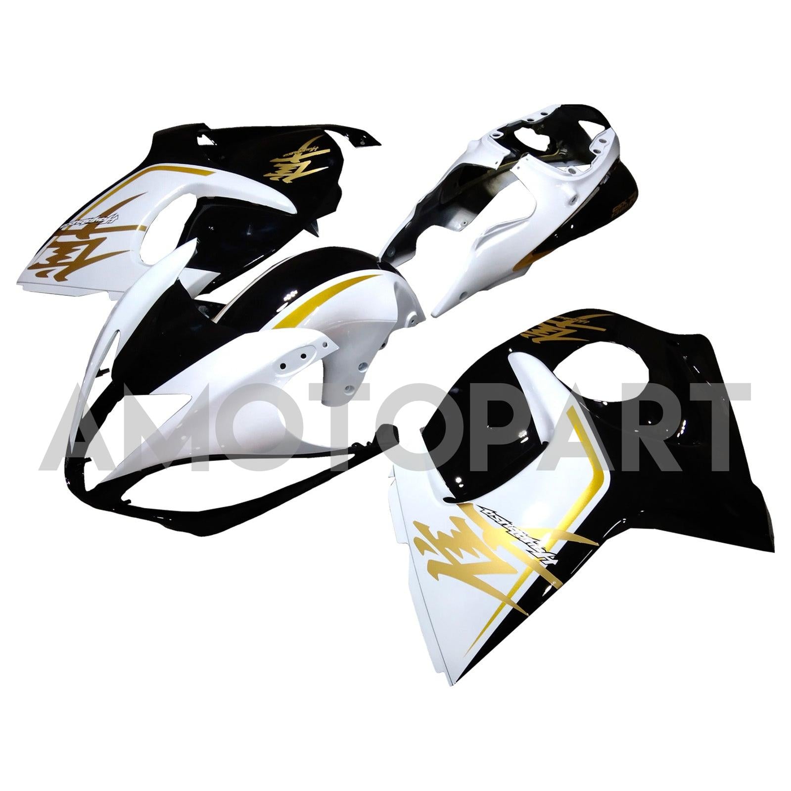 Amotopart 2008-2020 GSX1300R Hayabusa Suzuki White with Gold Logo Fairing Kit