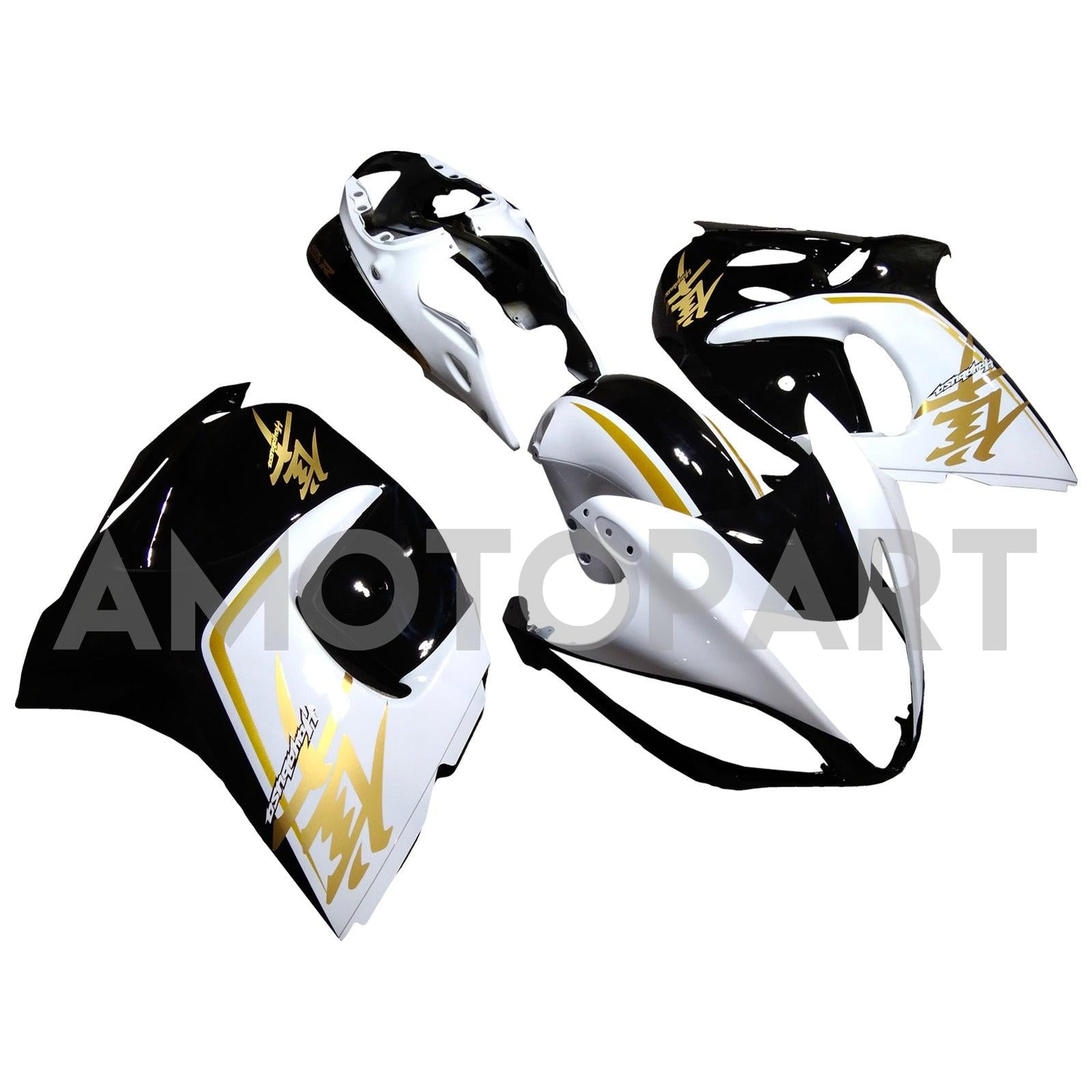 Amotopart 2008-2020 GSX1300R Hayabusa Suzuki White with Gold Logo Fairing Kit