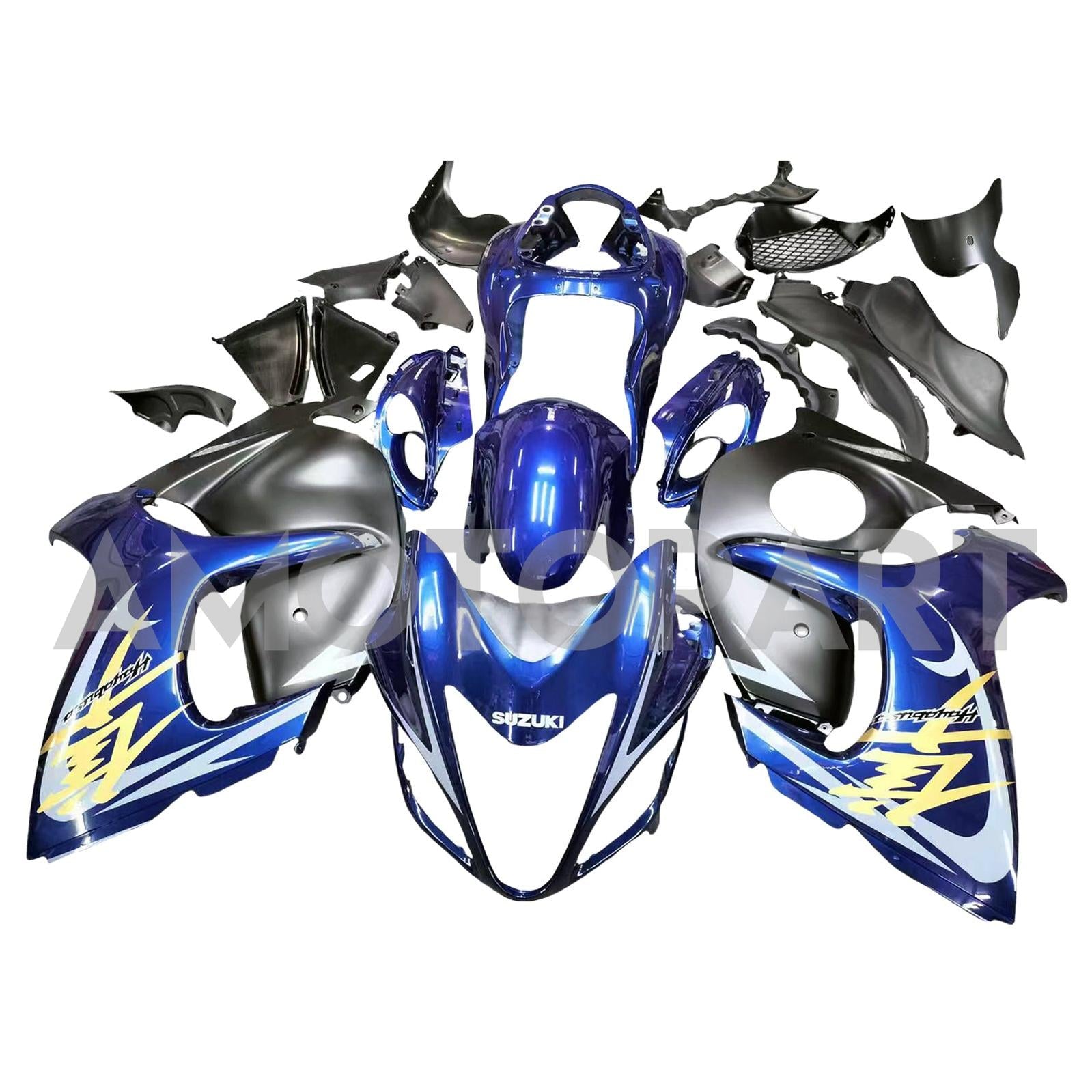Amotopart 2008-2020 GSX1300R Hayabusa Suzuki Dark Blue with Gold Logo Fairing Kit