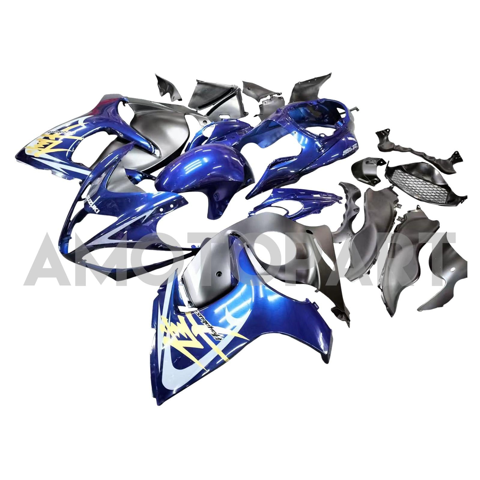 Amotopart 2008-2020 GSX1300R Hayabusa Suzuki Dark Blue with Gold Logo Fairing Kit