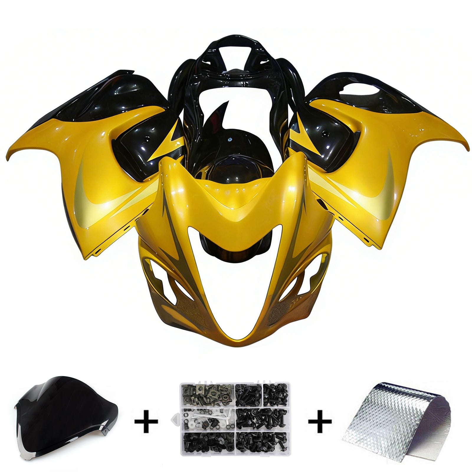 Amotopart 2008-2020 GSX1300R Hayabusa Suzuki Gold & Black Fairing Kit