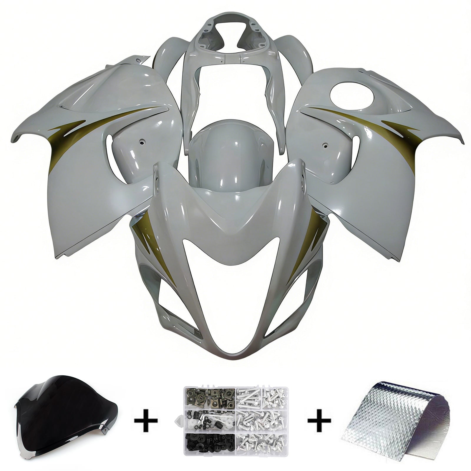 Amotopart 2008-2020 GSX1300R Hayabusa Suzuki White Fairing Kit