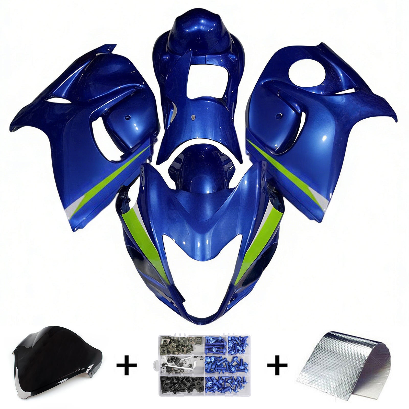 Amotopart 2008-2020 GSX1300R Hayabusa Suzuki Blue & Green Fairing Kit