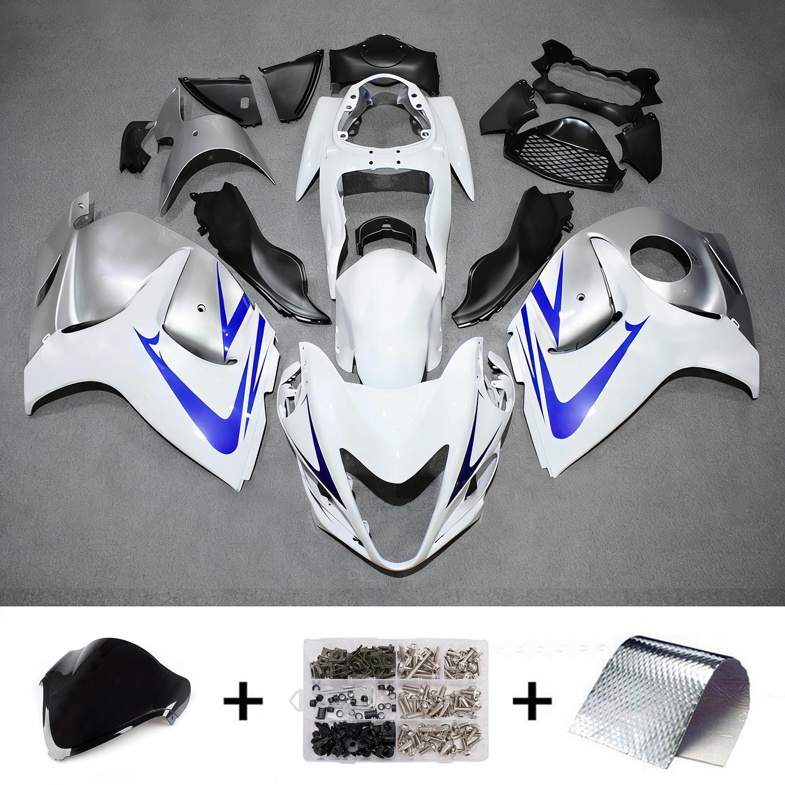 Amotopart 2008-2020 Suzuki Hayabusa GSX1300R White Blue Black Fairing Kit