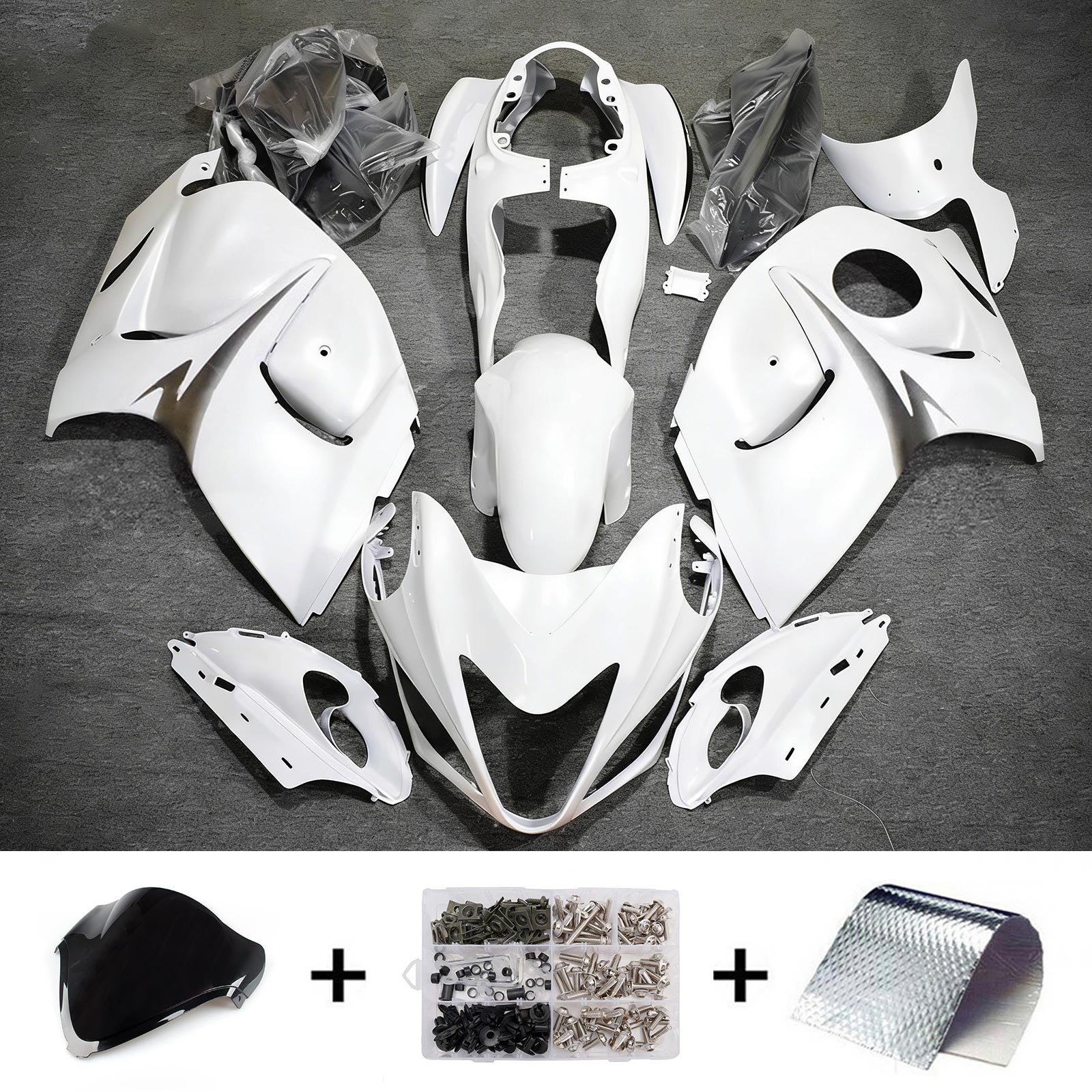 Amotopart 2008-2020 Suzuki Hayabusa GSX1300R White Silver Fairing Kit