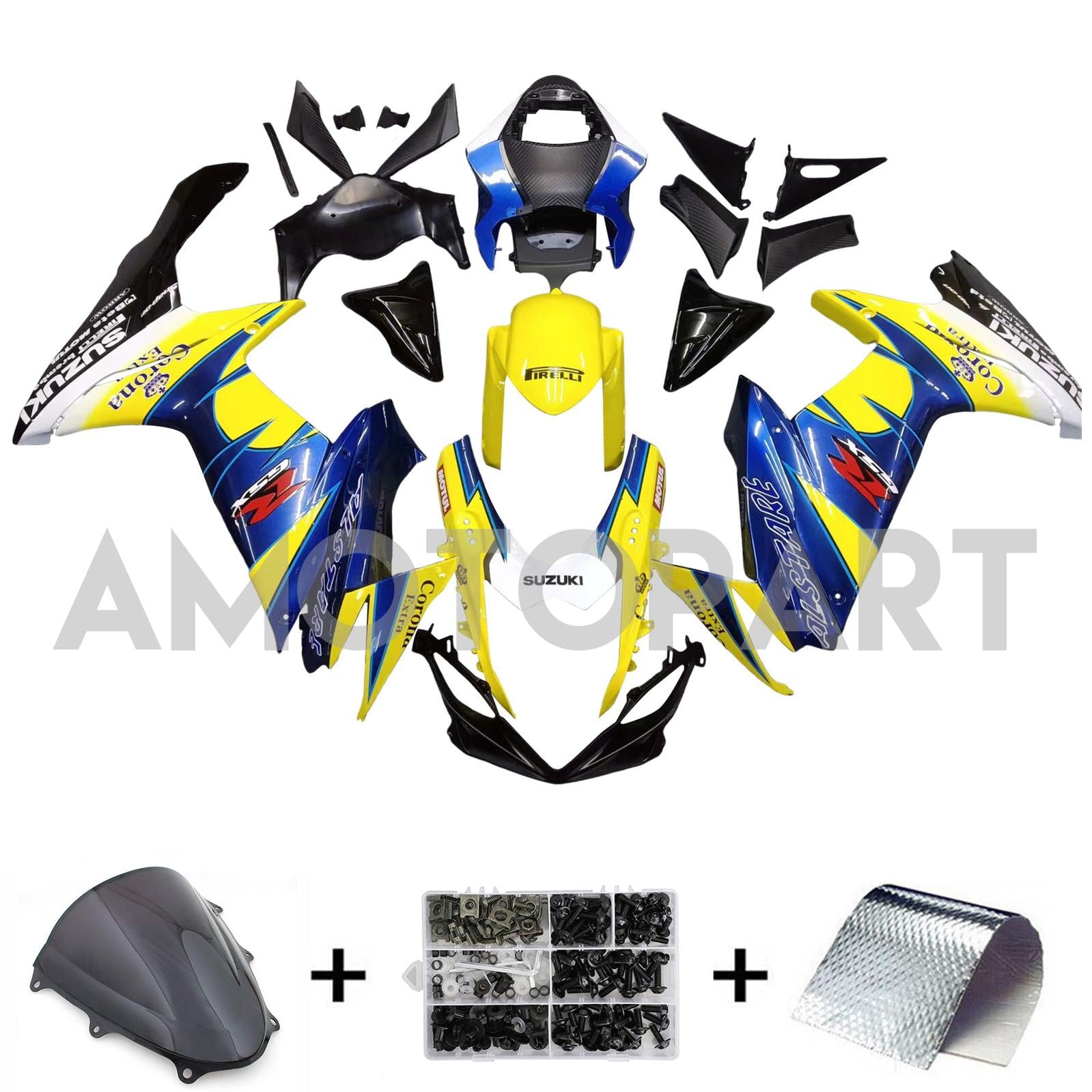 Amotopart Suzuki GSXR 600/750 Bleu 2011-2025&Kit de carénage jaune