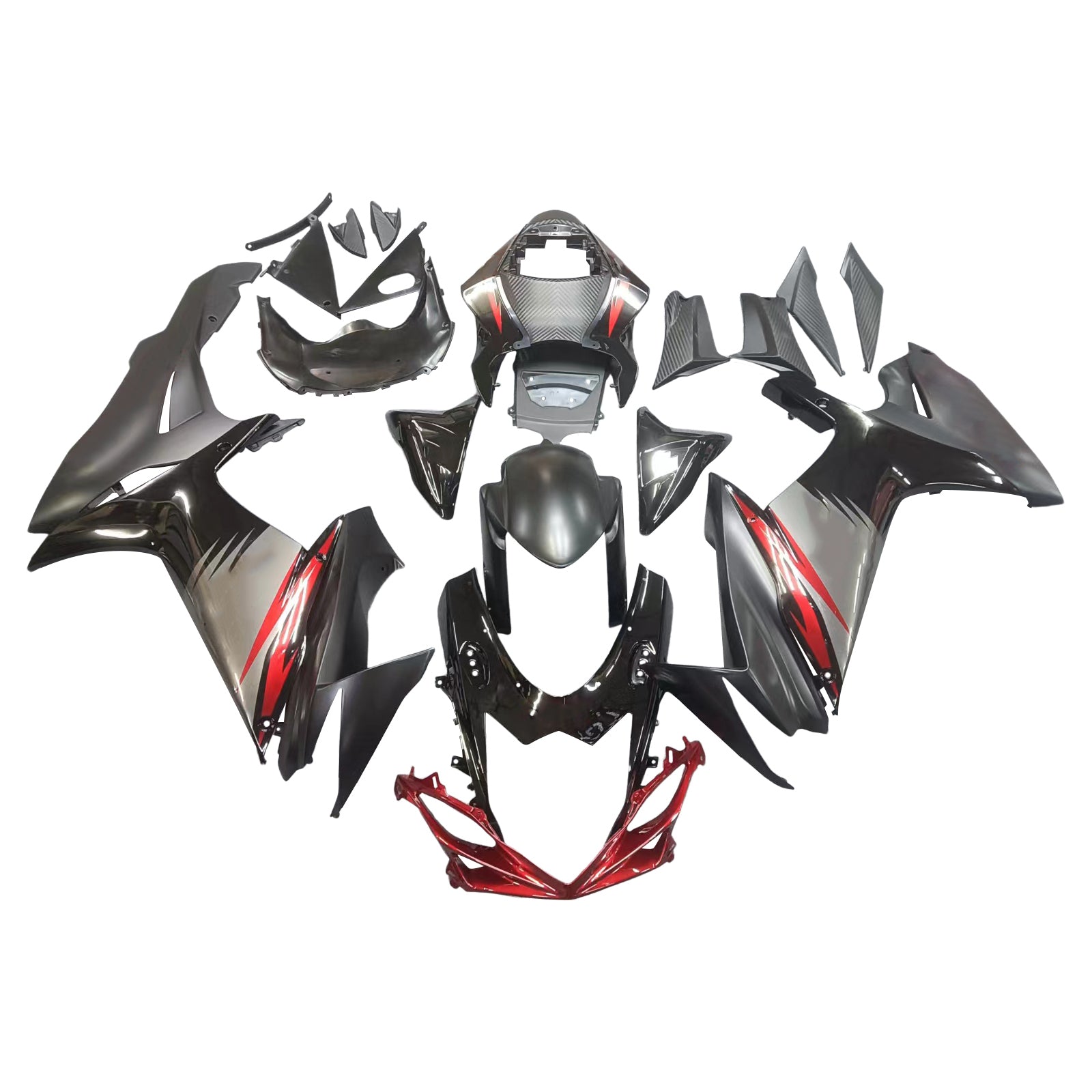 Amotopart 2011-2025 GSXR 600/750 Suzuki Matt & Gloss Black With Red Accents Fairing Kit