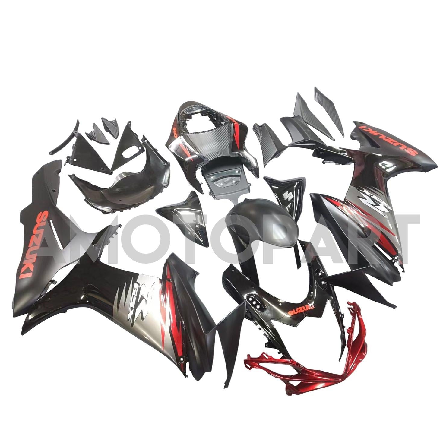 Amotopart 2011-2025 GSXR 600/750 Suzuki Matt&Gloss Black with Red Accents Fairing Kit