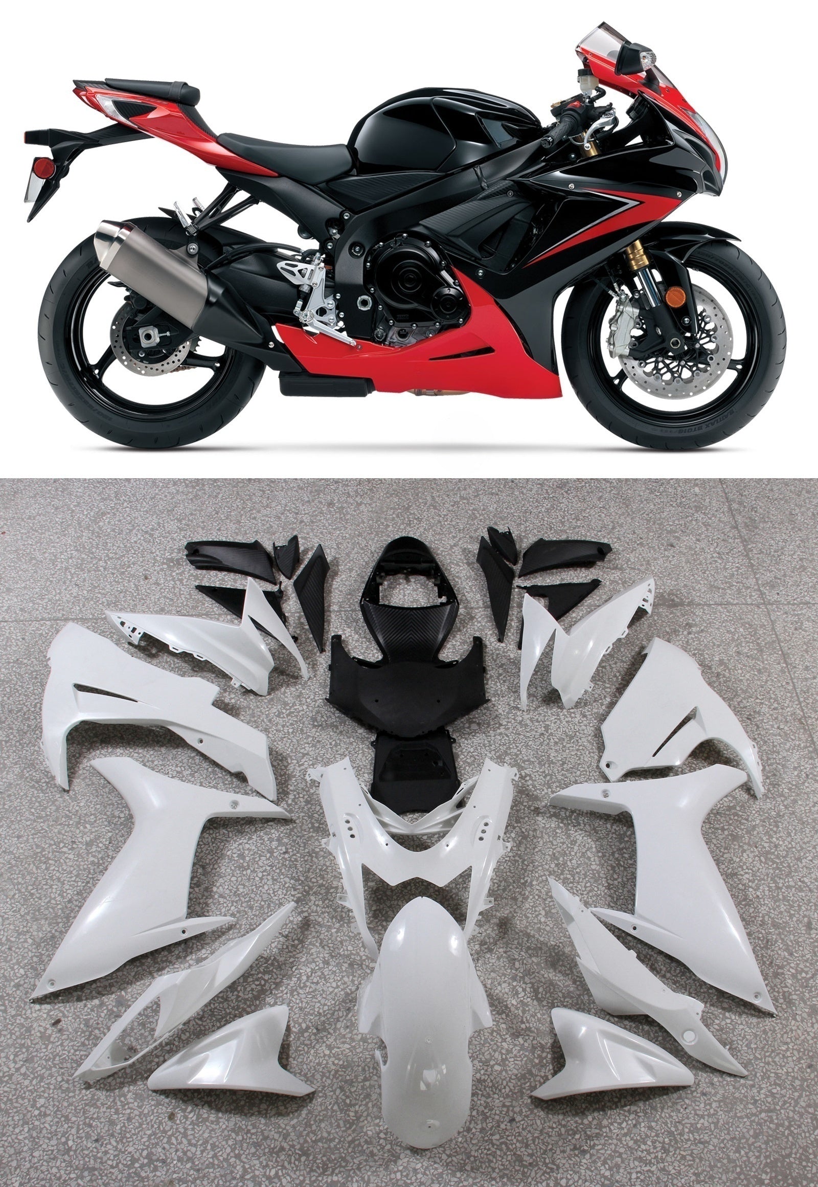 Amotopart 2011–2026 Suzuki GSXR 600/750 Schwarz-Rot-Verkleidungsset