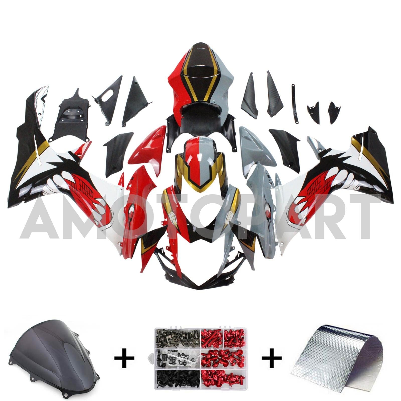 Amotopart Suzuki 2011-2025 GSXR 600/750 Red Gray Shark Fairing Kit