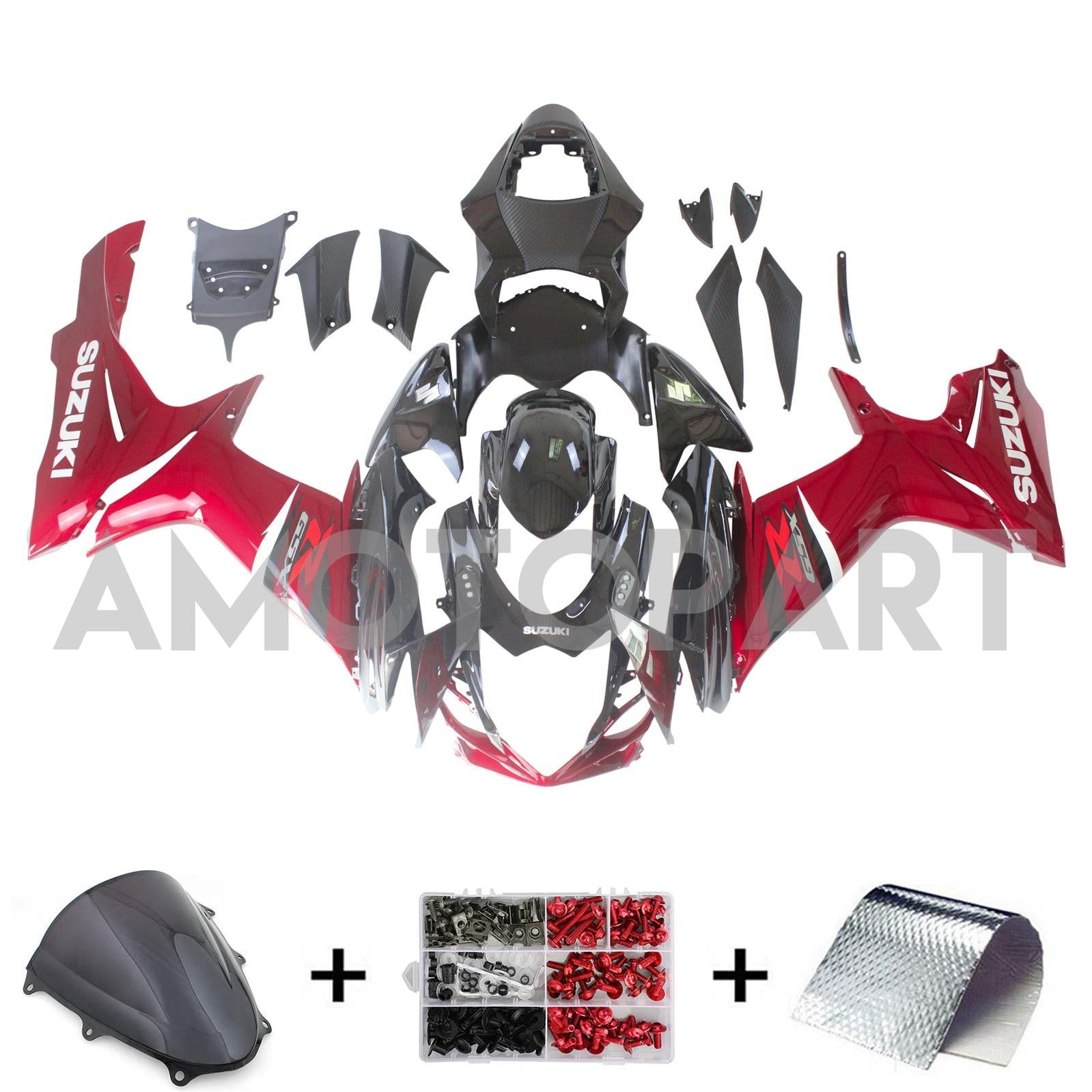 Amotopart Suzuki 2011-2025 GSXR 600/750 Black With Red Fairing Kit