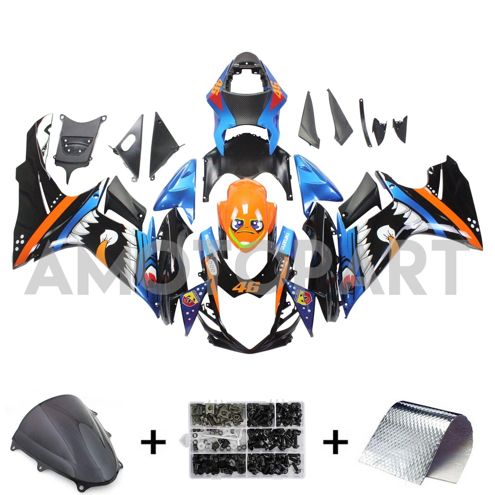 Amotopart Suzuki 2011-2025 GSXR 600/750 Cartoon Shark Fairing Kit