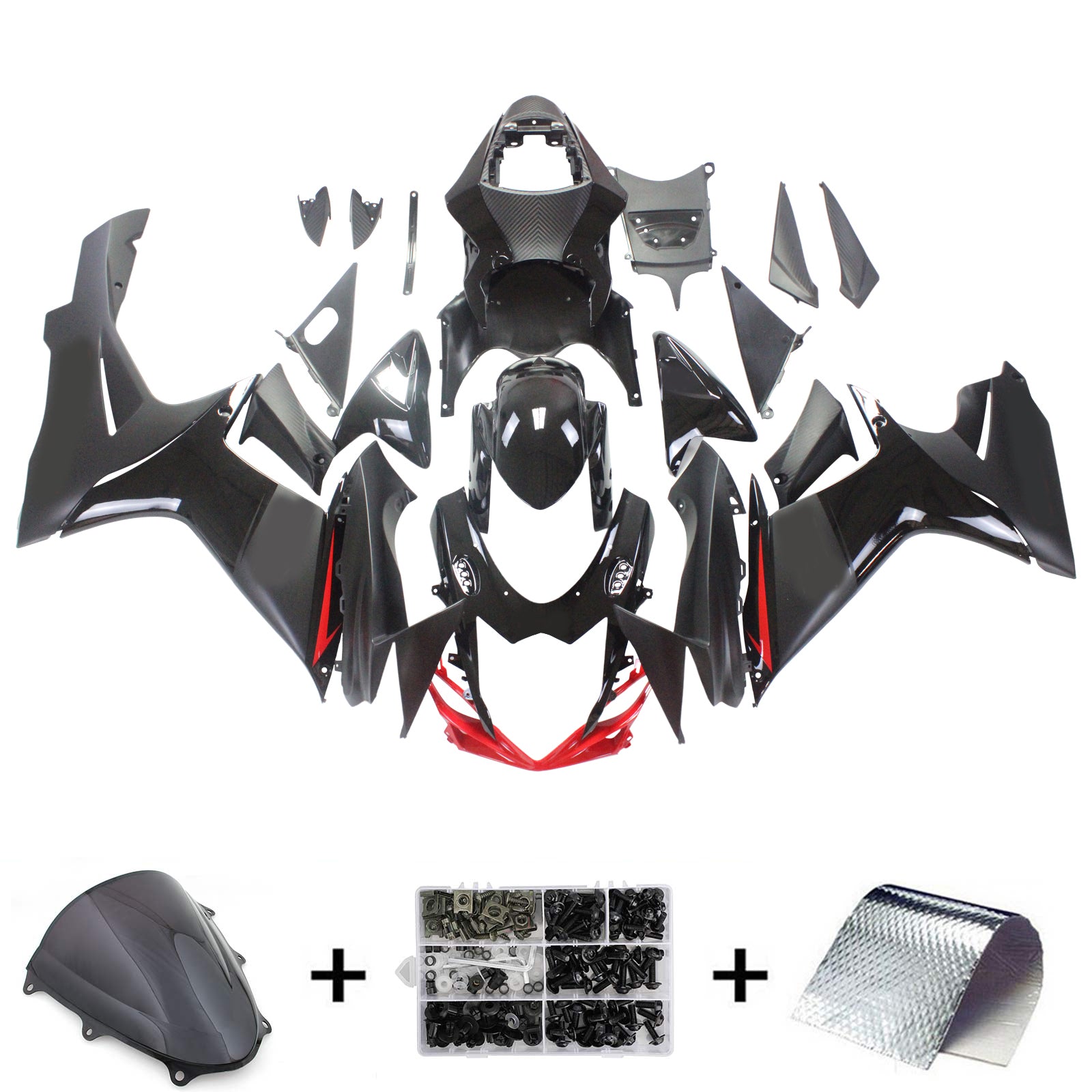 Amotopart Suzuki 2011-2025 GSXR 600/750 Black With Red Line Fairing Kit