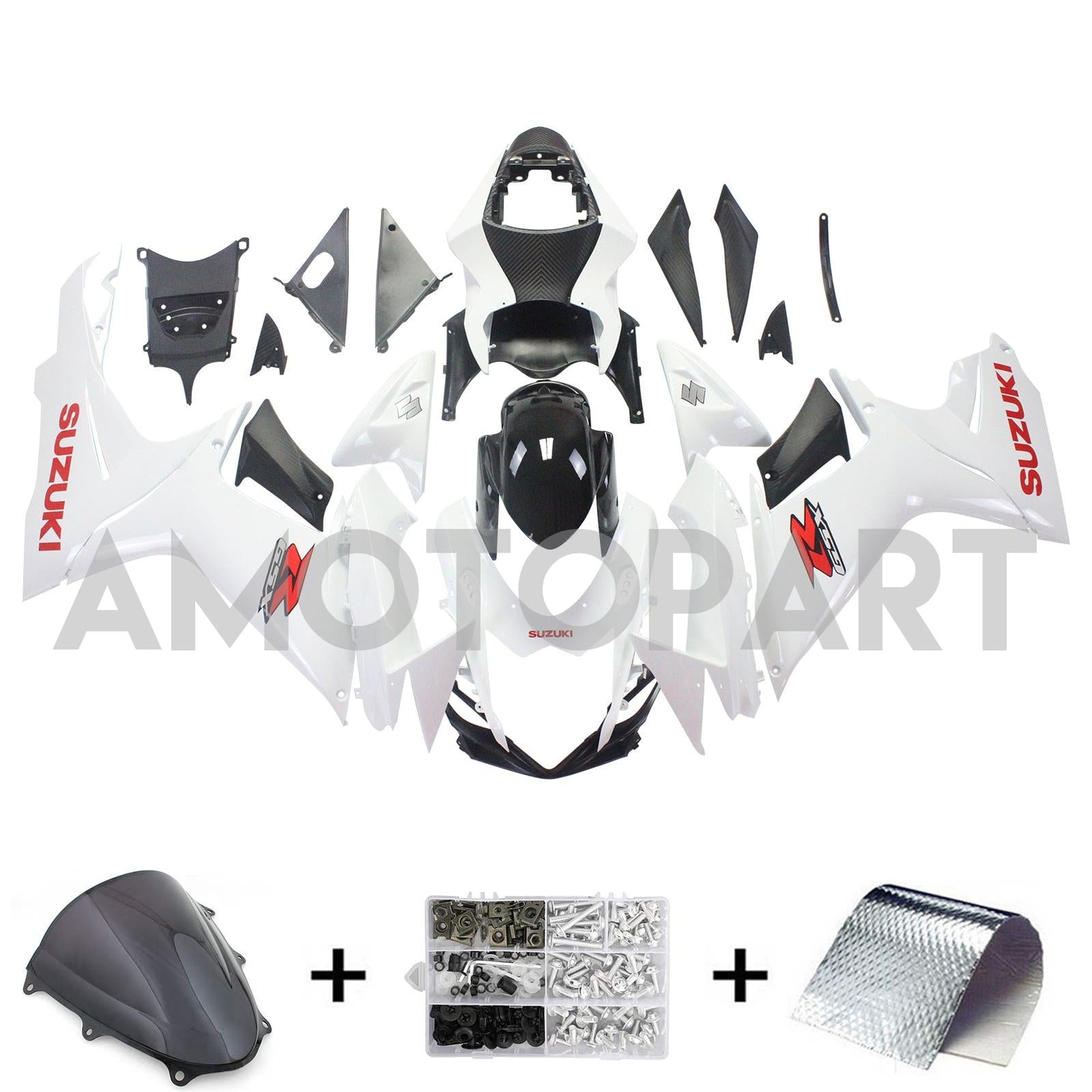 Amotopart Suzuki 2011-2025 GSXR 600/750 White With Red Logo Fairing Kit