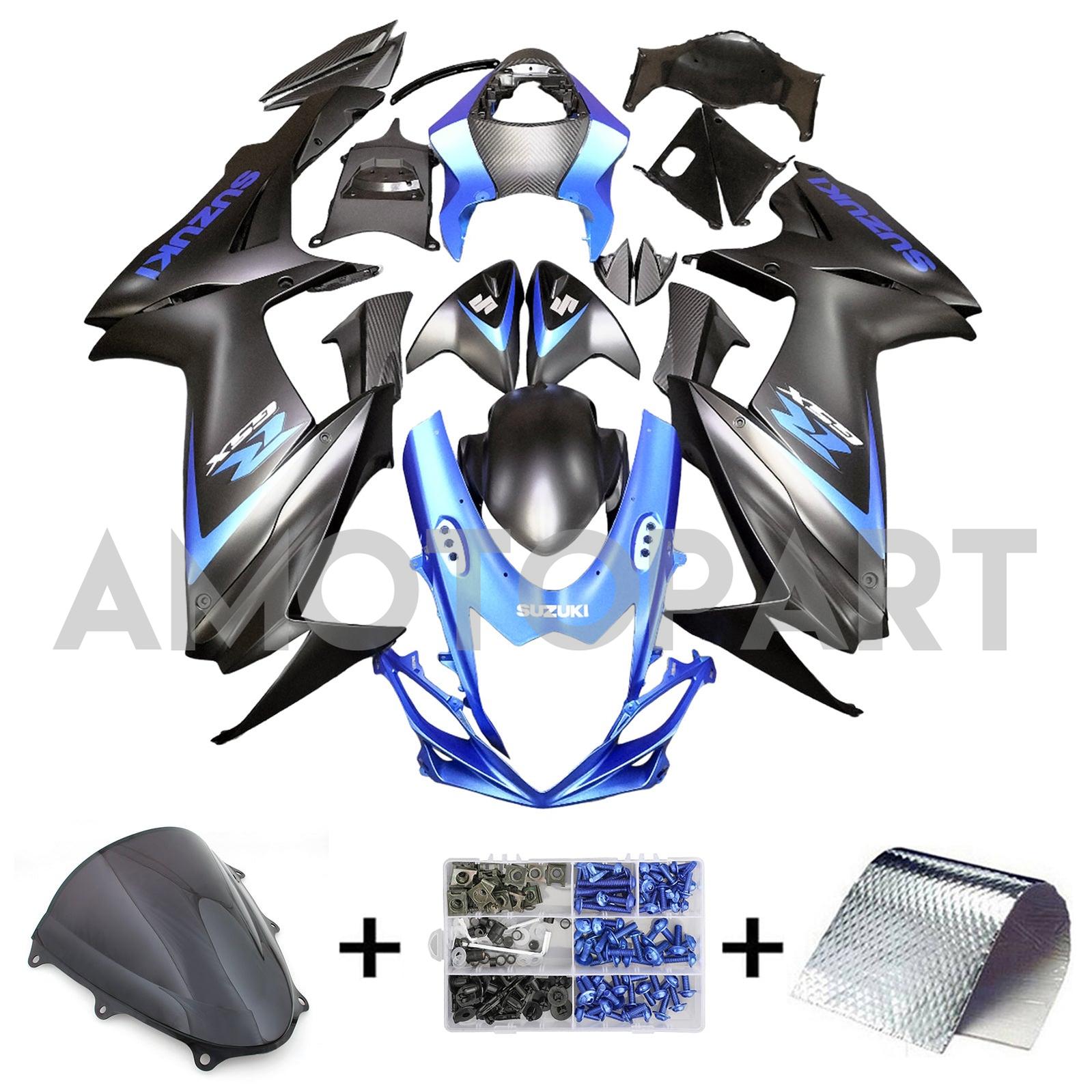 Amotopart 2011-2025 GSXR 600/750 Suzuki Matte Blue&Black Fairing Kit