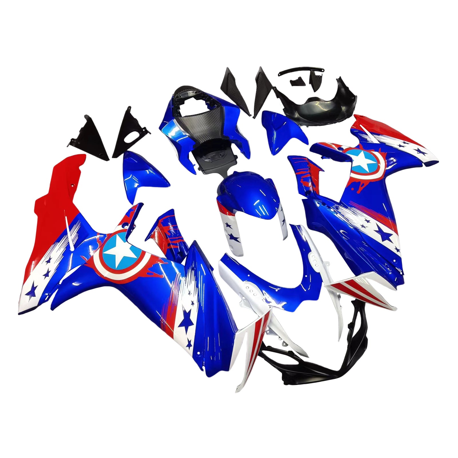 Amotopart 2011-2025 GSXR 600/750 Suzuki Blue&Red Captain America Fairing Kit