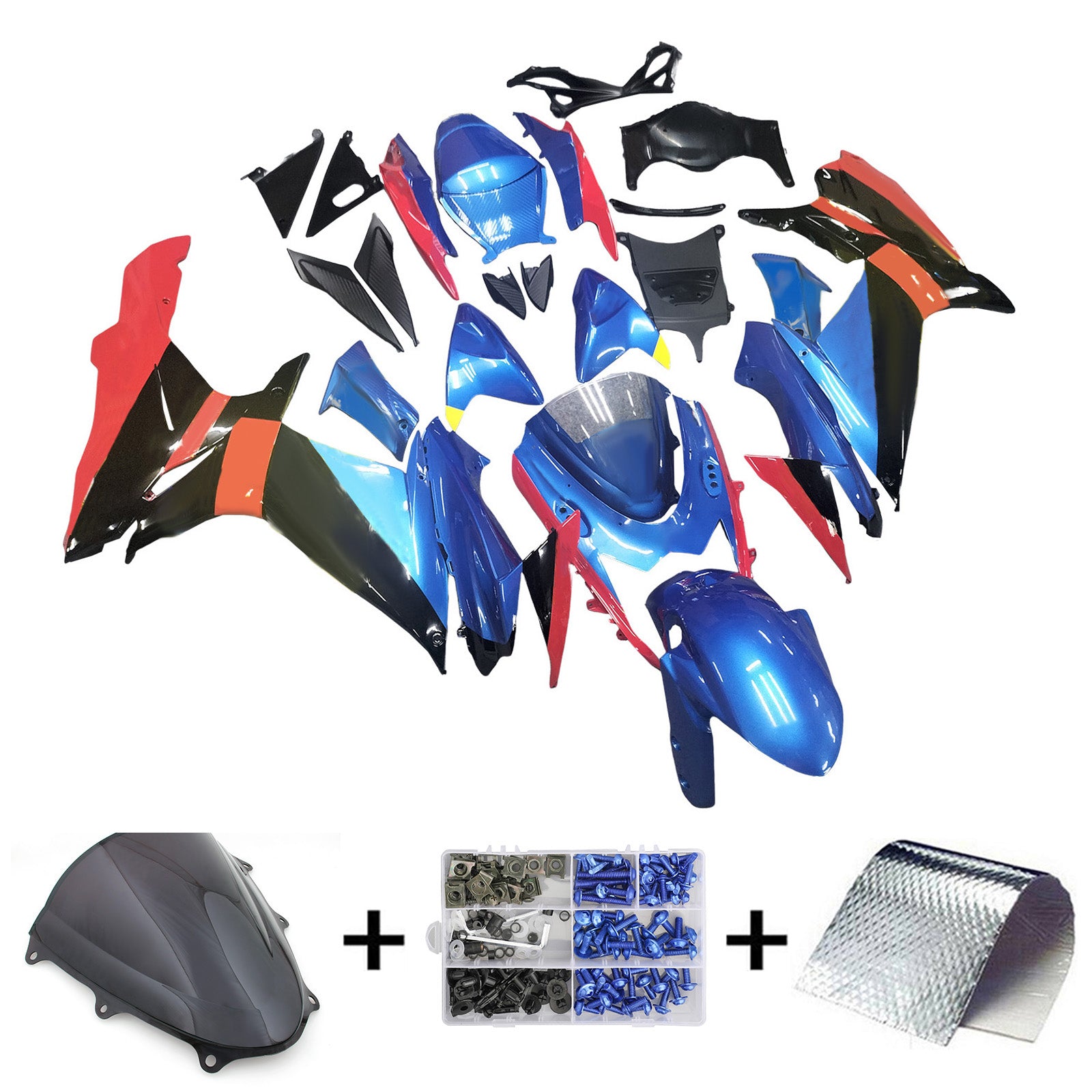Amotopart 2011-2025 GSXR 600/750 Suzuki Gloss Blue & Red Fairing Kit