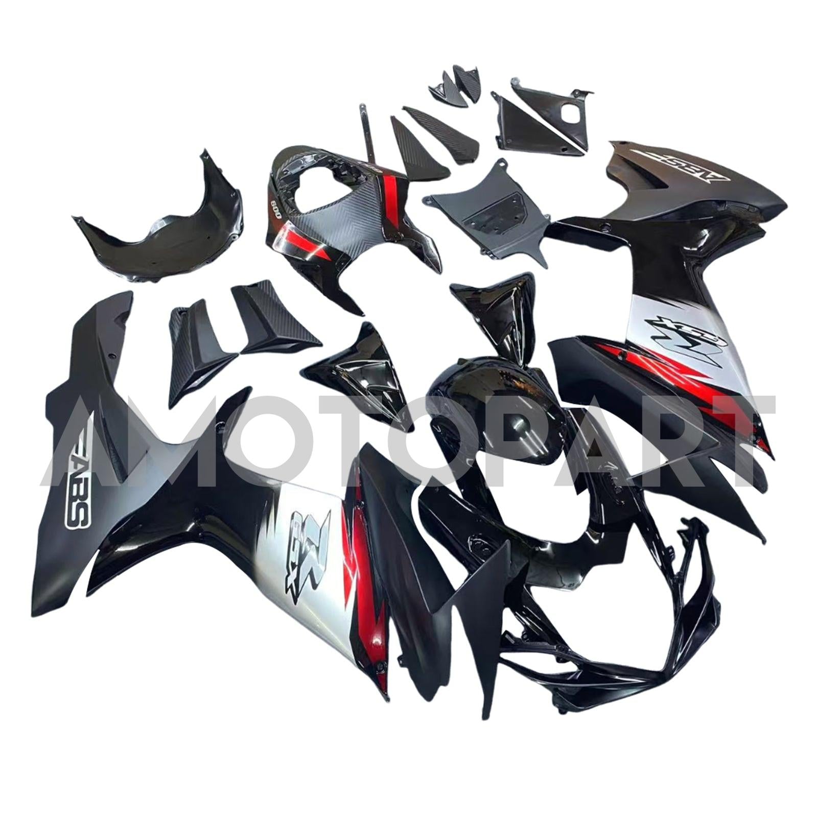 Amotopart 2011-2025 GSXR 600/750 Suzuki Black with Red Accents Fairing Kit