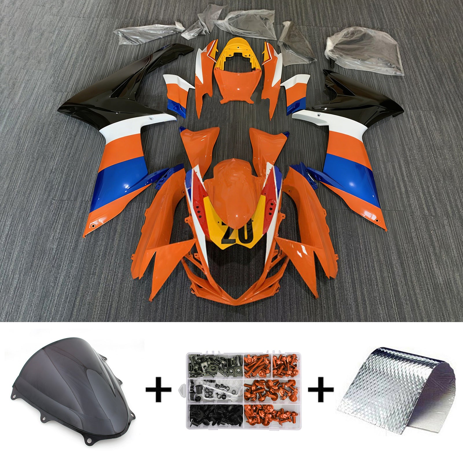 Amotopart 2011-2026 GSXR 600/750 Suzuki Orange&Blue Fairing Kit