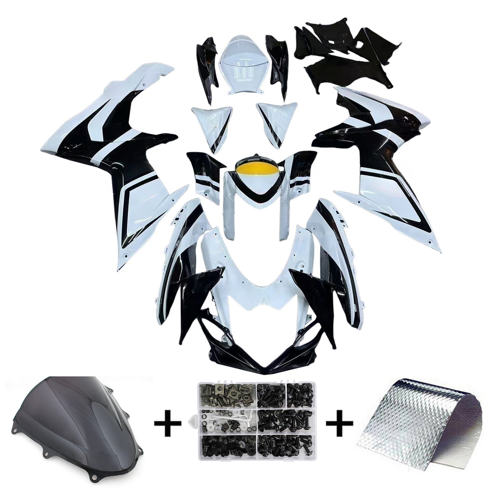 Amotopart 2011-2025 GSXR 600/750 Suzuki Black&White Fairing Kit