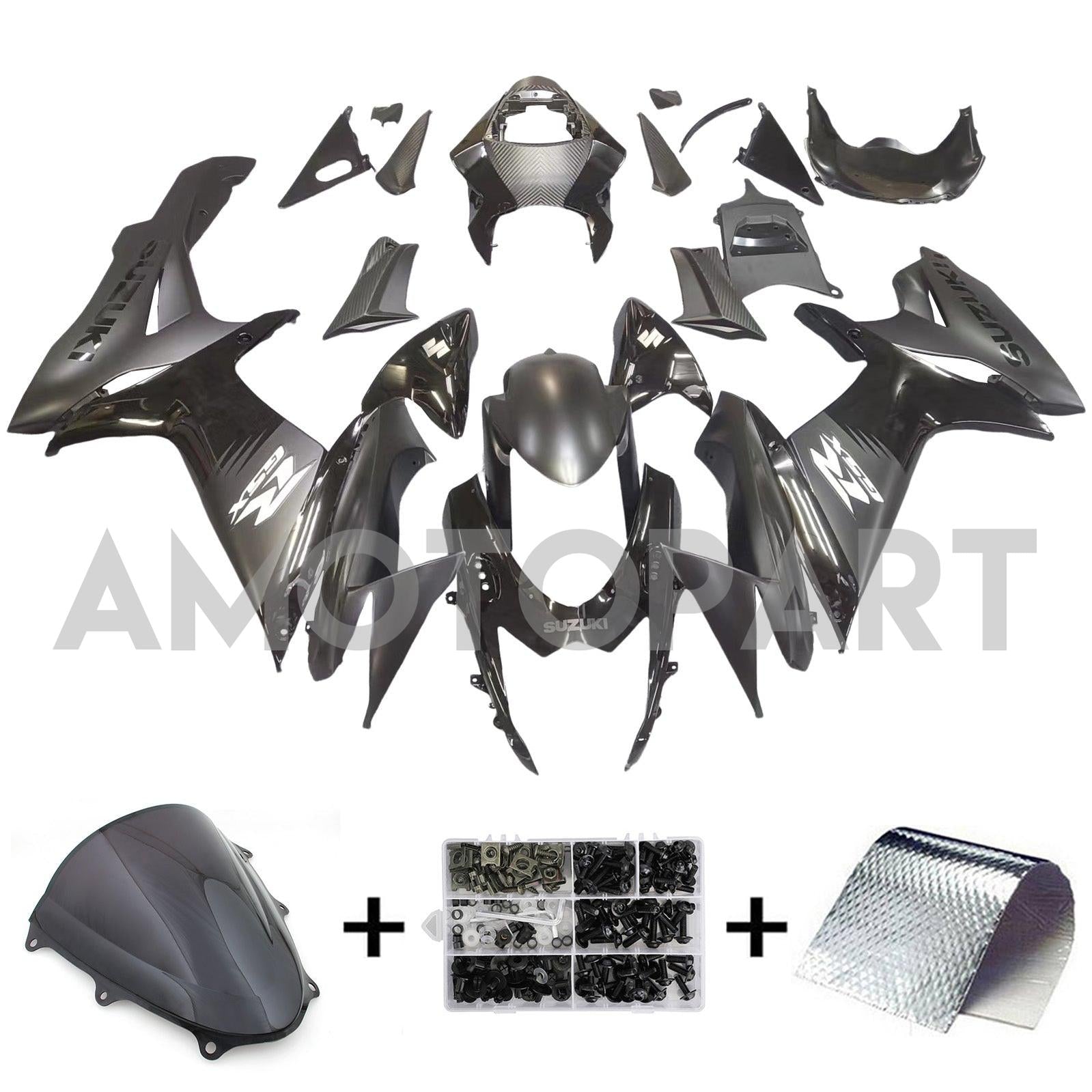 Amotopart 2011-2025 GSXR 600/750 Suzuki Matte&Gloss Black Fairing Kit