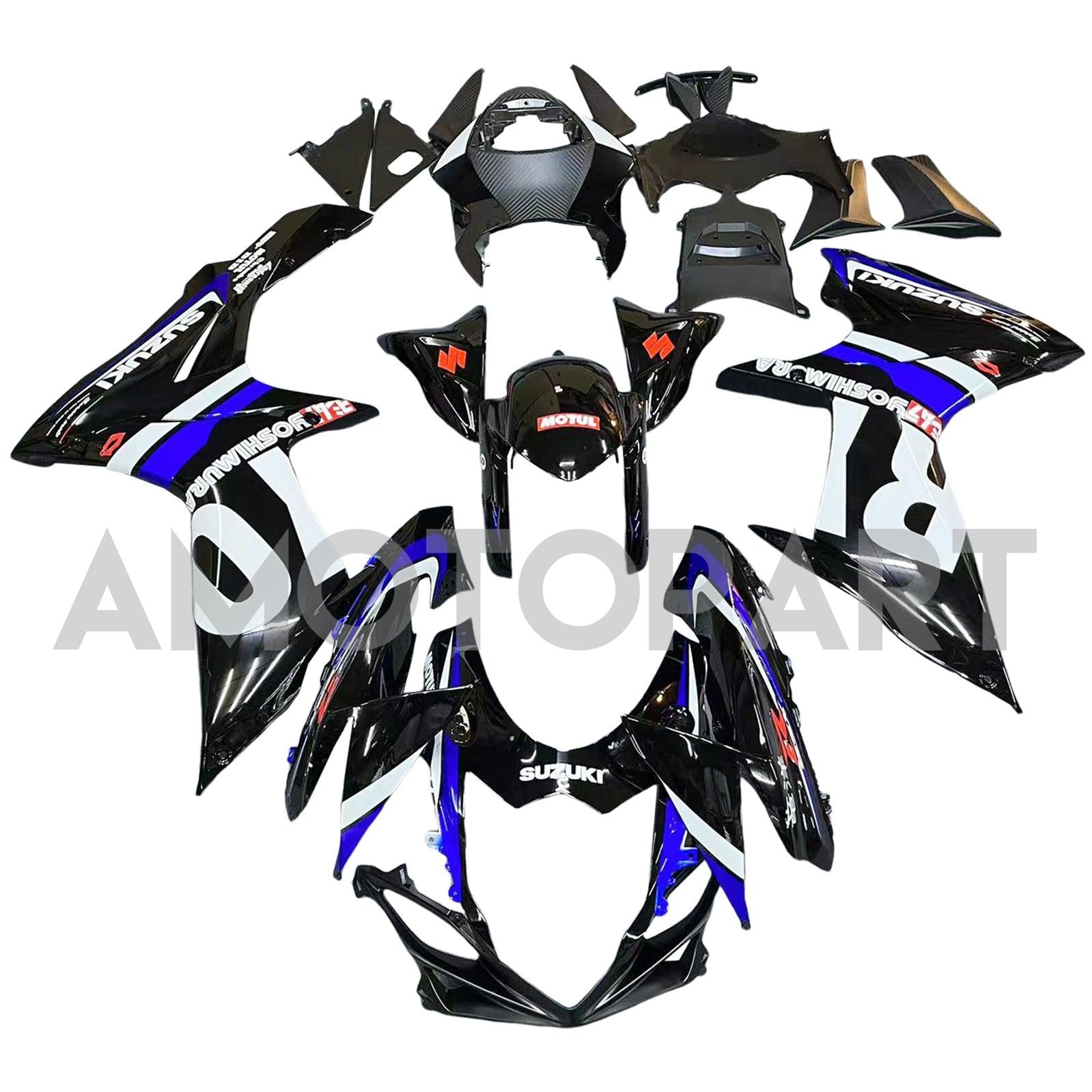 Amotopart 2011-2025 GSXR 600/750 Suzuki Black With Blue Accenters Style1 Fairing Kit