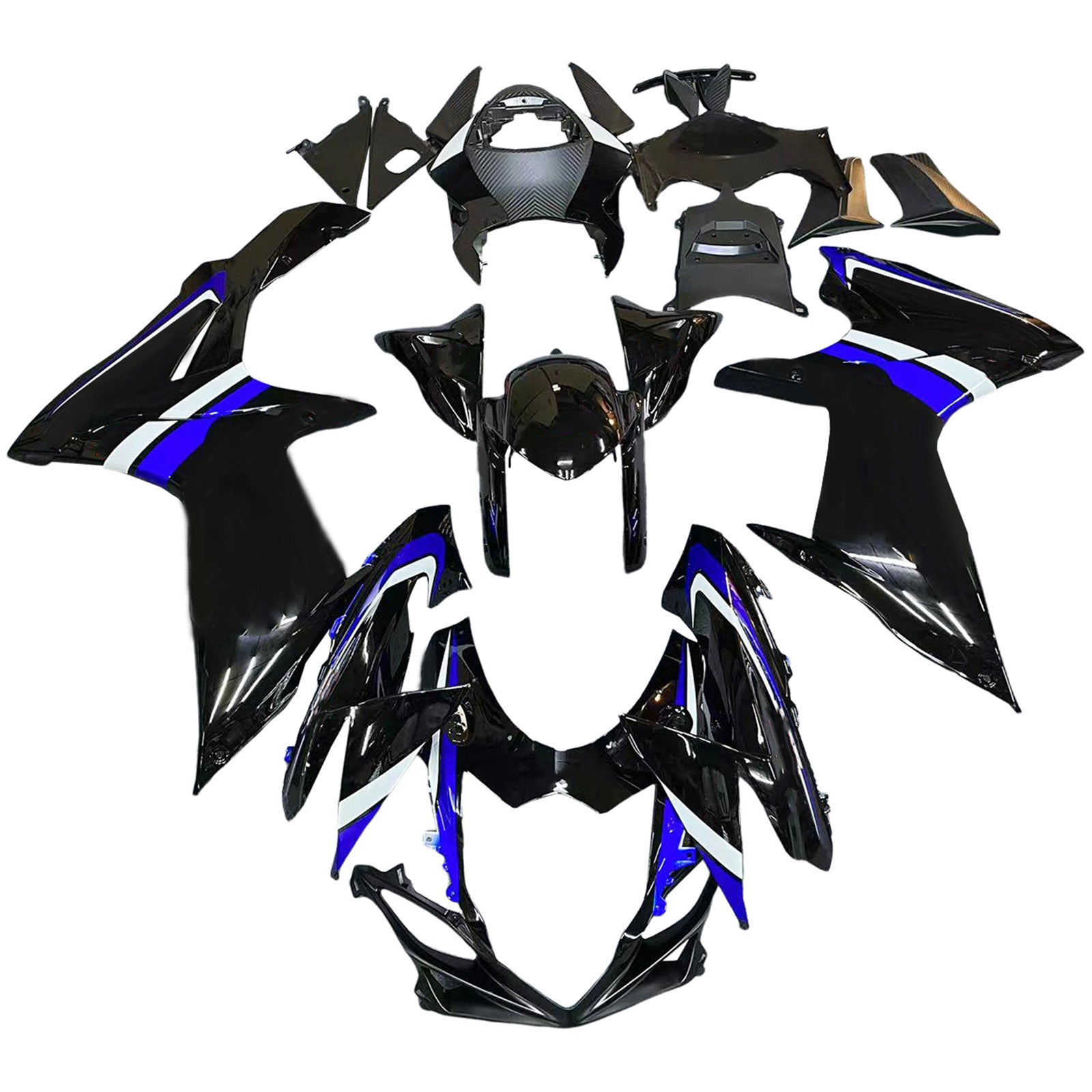 Amotopart 2011-2025 GSXR 600/750 Suzuki Black with Blue Accents Style1 Fairing Kit