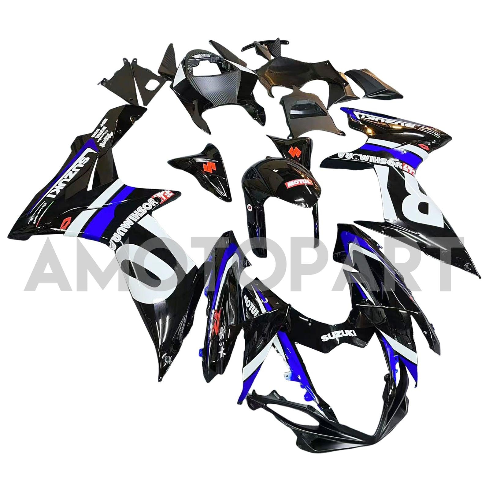 Amotopart 2011-2025 GSXR 600/750 Suzuki Black With Blue Accenters Style1 Fairing Kit