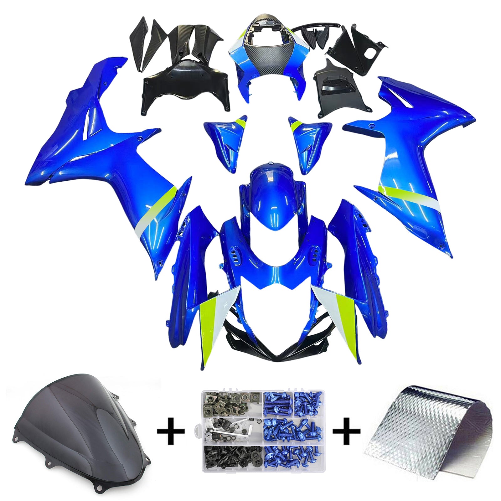 Amotopart 2011-2026 K11 GSXR 600/750 Suzuki Blue with Neon Yellow Accents Fairing Kit