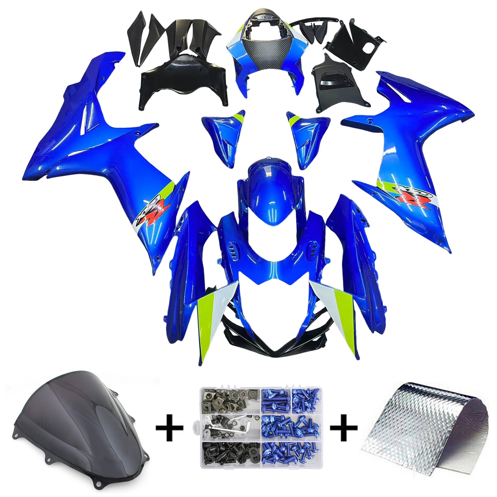 Amotopart 2011-2026 K11 GSXR 600/750 Suzuki Blue with Neon Yellow Accenter Fairing Kit