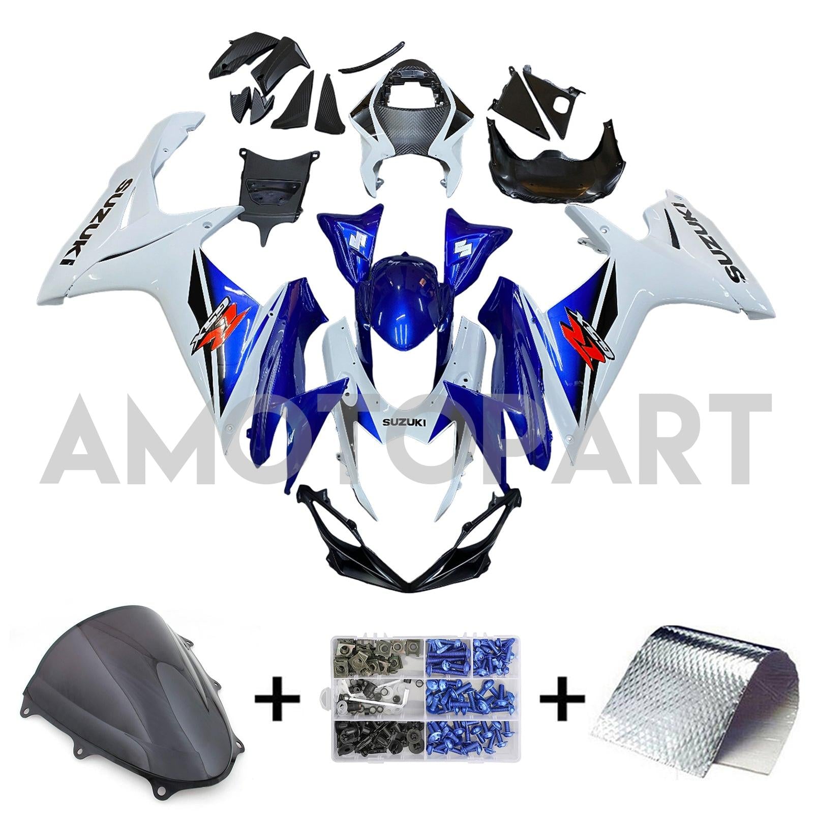 Amotopart 2011-2025 K11 GSXR 600/750 Suzuki Blue&White Style1 Fairing Kit