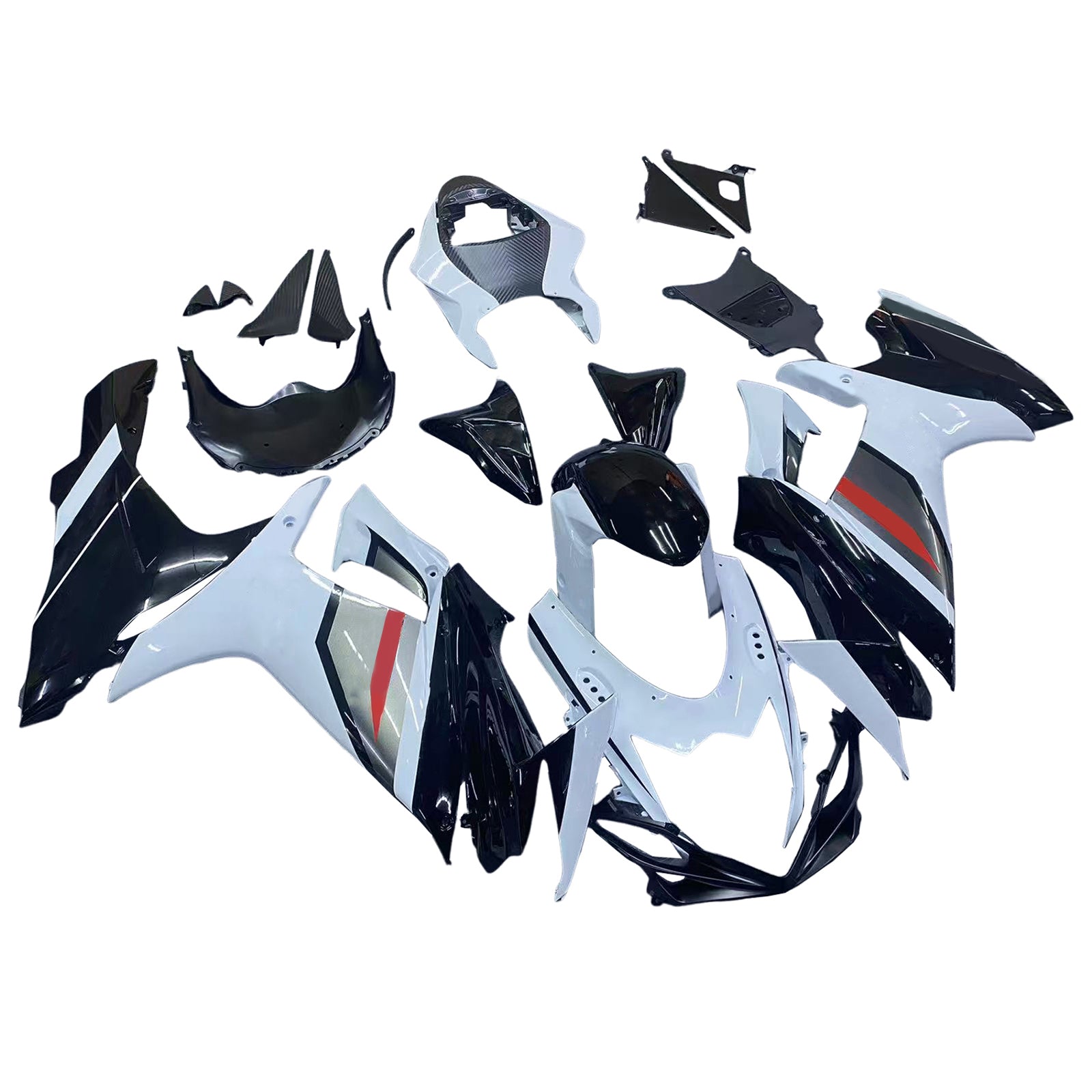 Amotopart 2011-2024 K11 GSXR 600/750 スズキ ブラック&ホワイト アクセント フェアリングキット