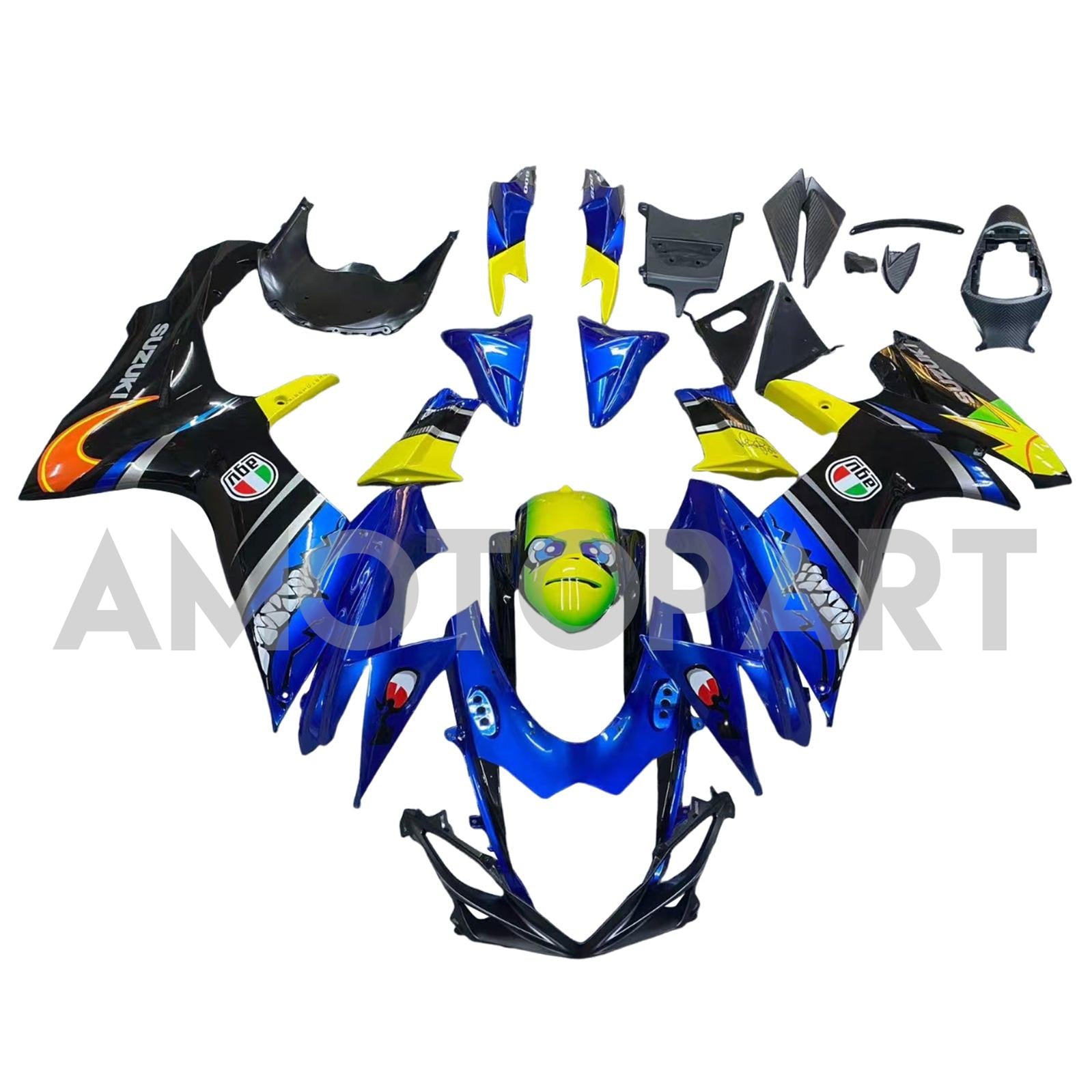 Amotopart 2011-2025 K11 GSXR 600/750 Suzuki Blue&Yellow Monster Fairing Kit