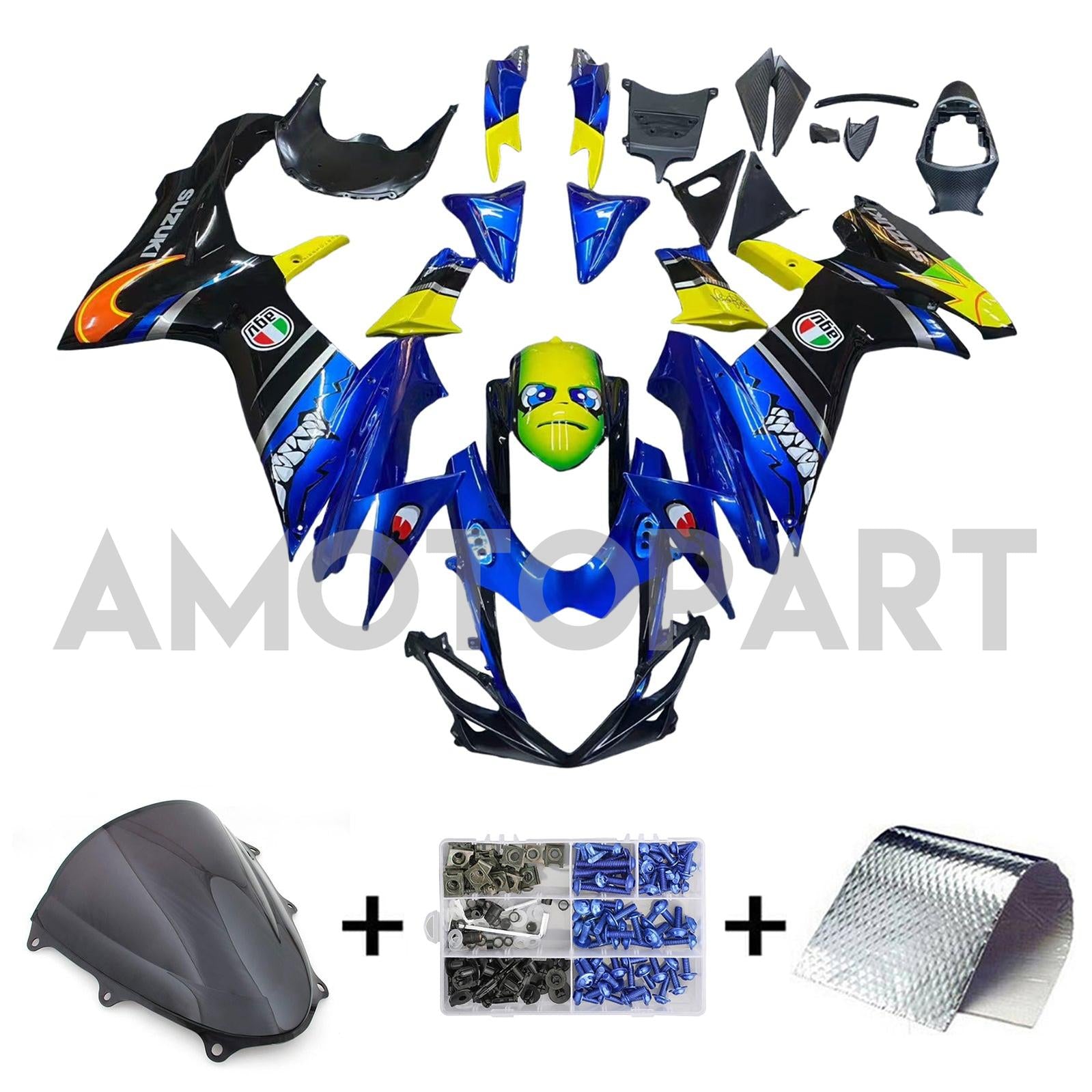 Amotopart 2011-2025 K11 GSXR 600/750 Suzuki Blue&Yellow Monster Fairing Kit