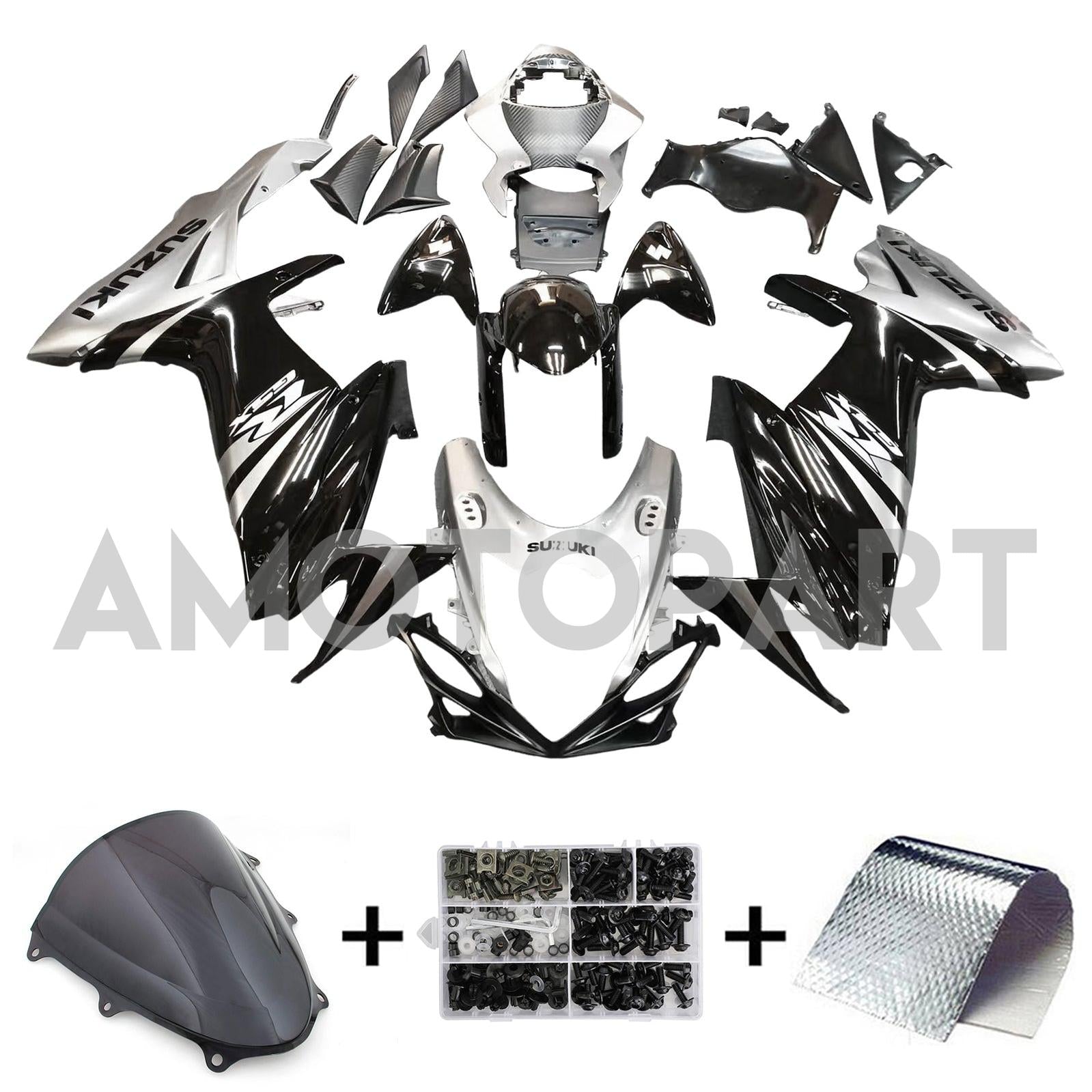 Amotopart 2011-2025 K11 GSXR 600/750 Suzuki Black&Grey Fairing Kit