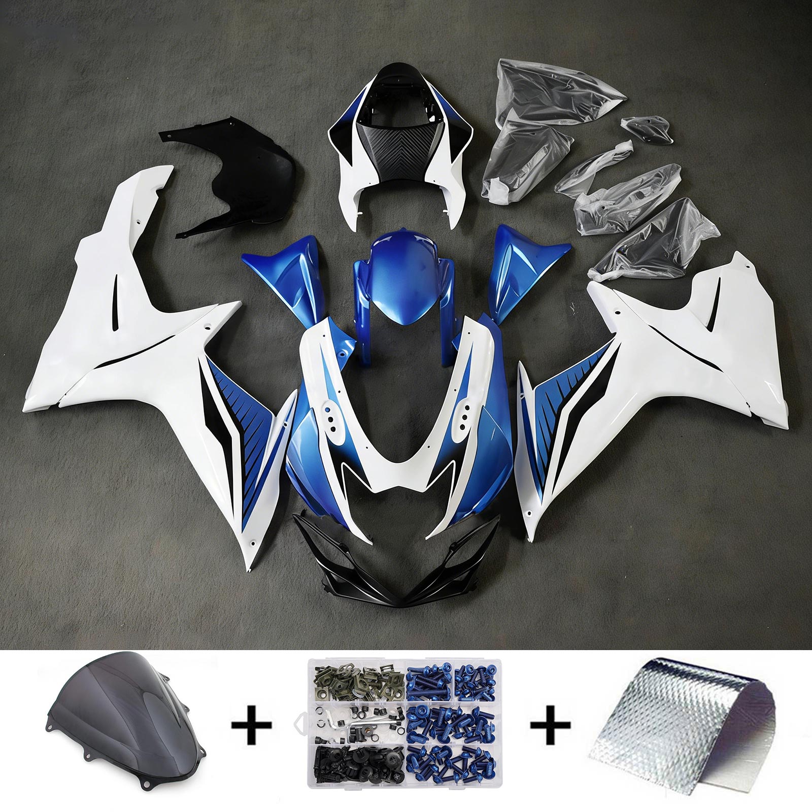 Amotopart 2011-2026 Suzuki GSXR 600/750 White Blue Black Fairing Kit