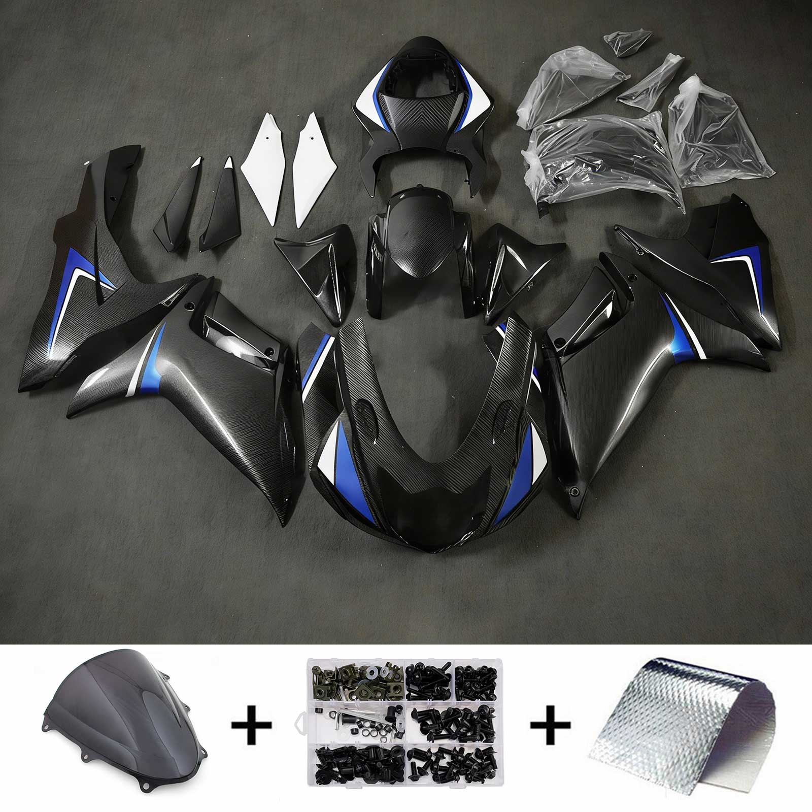 Amotopart 2011-2026 Suzuki GSXR 600/750 Černá Bílá Modrá Sada kapotáže se vzorem uhlíkových vláken
