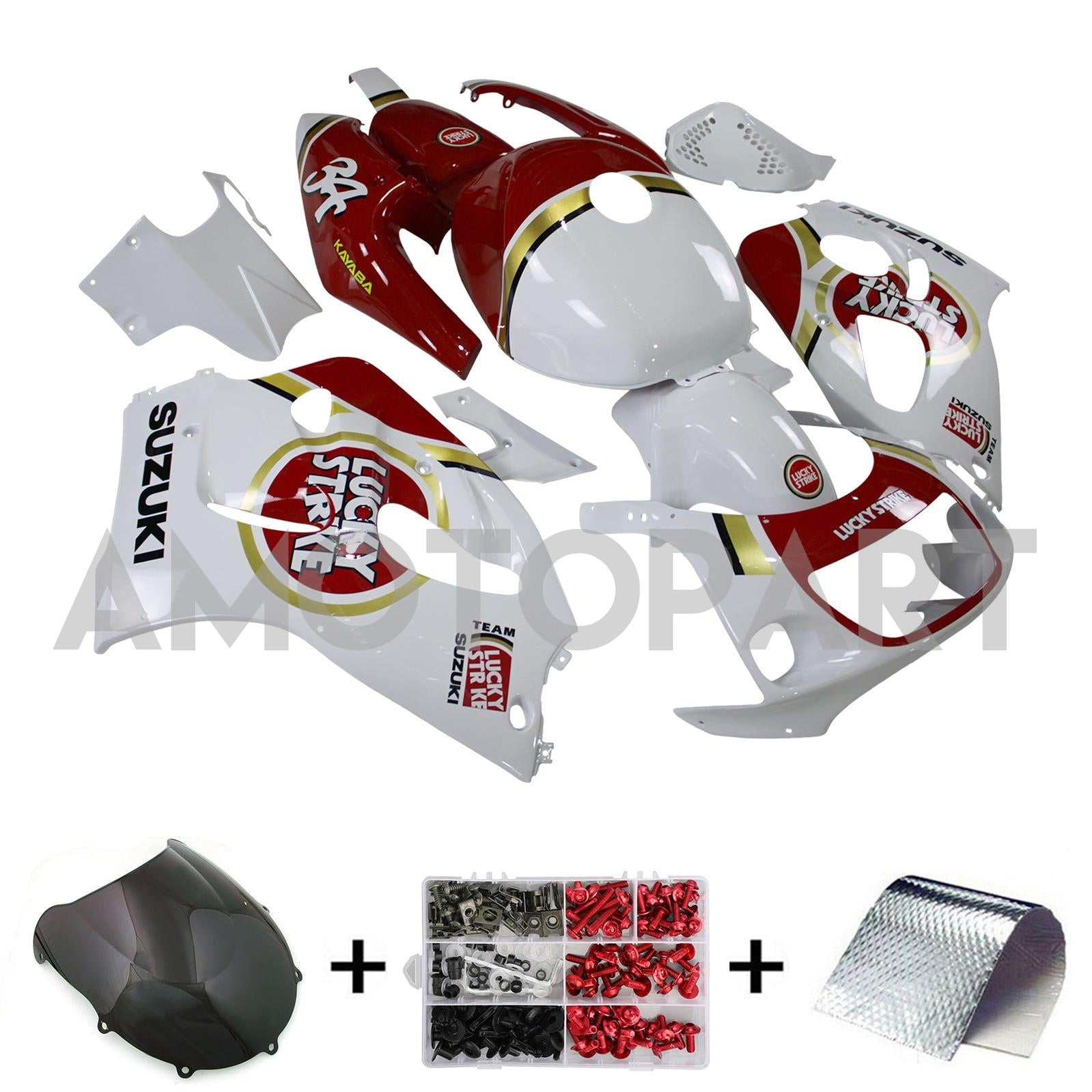 Amotopart Suzuki GSXR600 1996-2000 GSXR750 1996-1999 Blanc&Kit de carénage rouge Style2