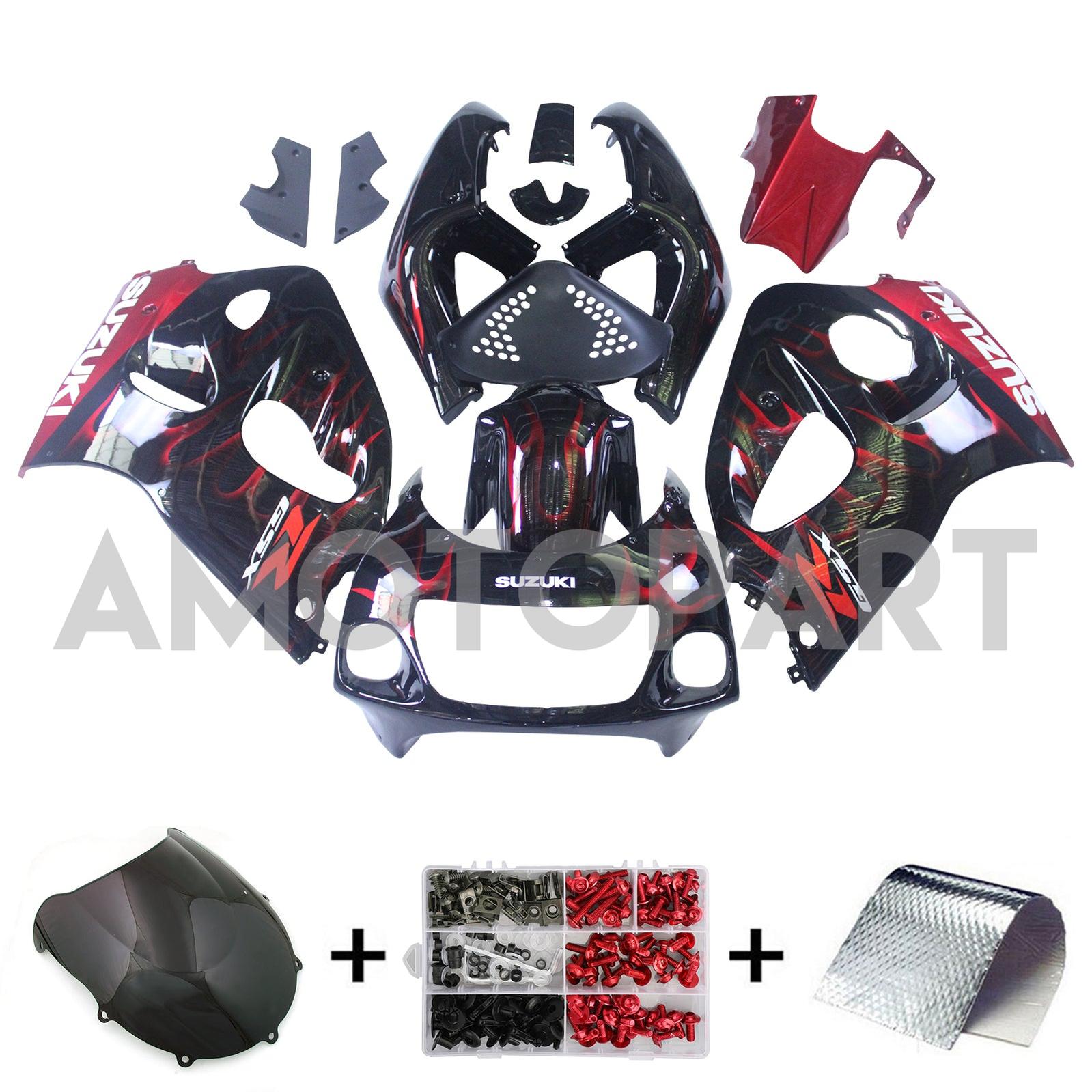Amotopart Suzuki GSXR600 1996-2000 GSXR750 1996-1999 Blue with Red Flame Style2 Fairing Kit