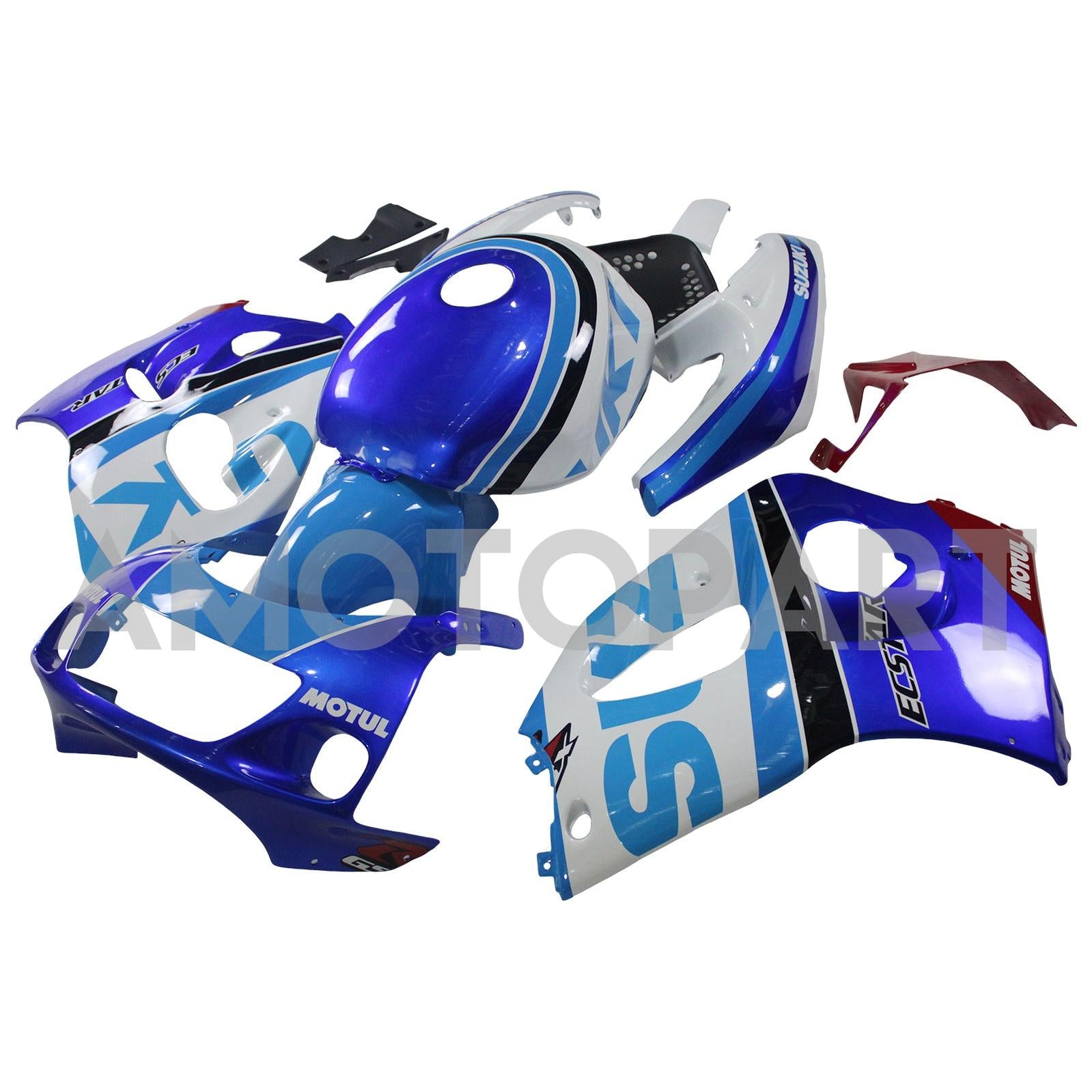Amotopart Suzuki GSXR600 1996-2000 GSXR750 1996-1999, Blau&Weißes Style6-Verkleidungskit