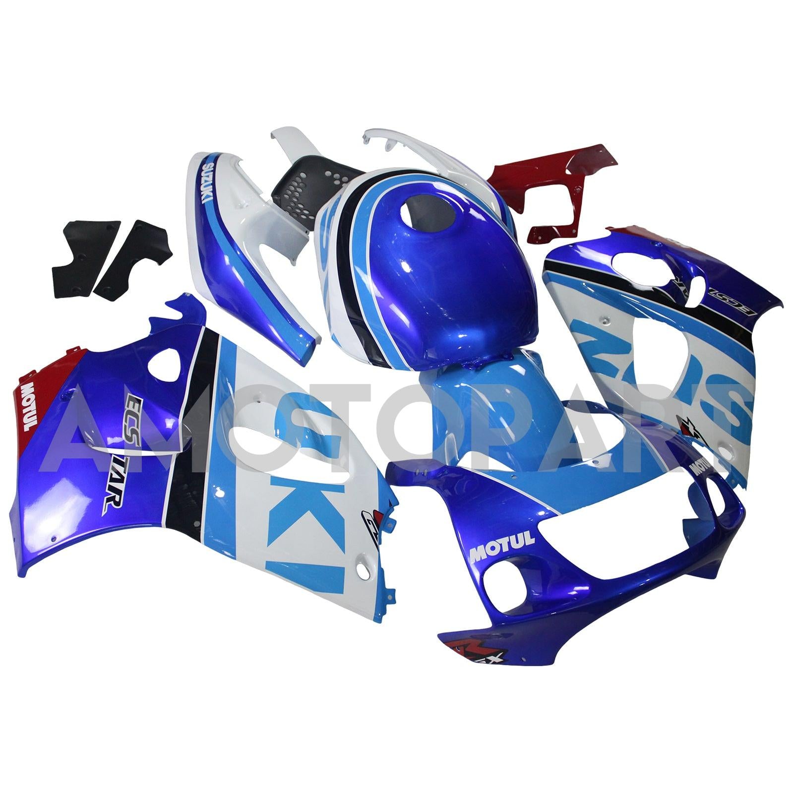 Amotopart Suzuki GSXR600 1996-2000 GSXR750 1996-1999, Blau&Weißes Style6-Verkleidungskit