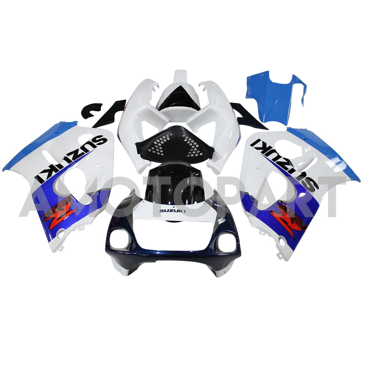 Amotopart Suzuki GSXR600 1996-2000 GSXR750 1996-1999 Bleu&Kit de carénage blanc Style4