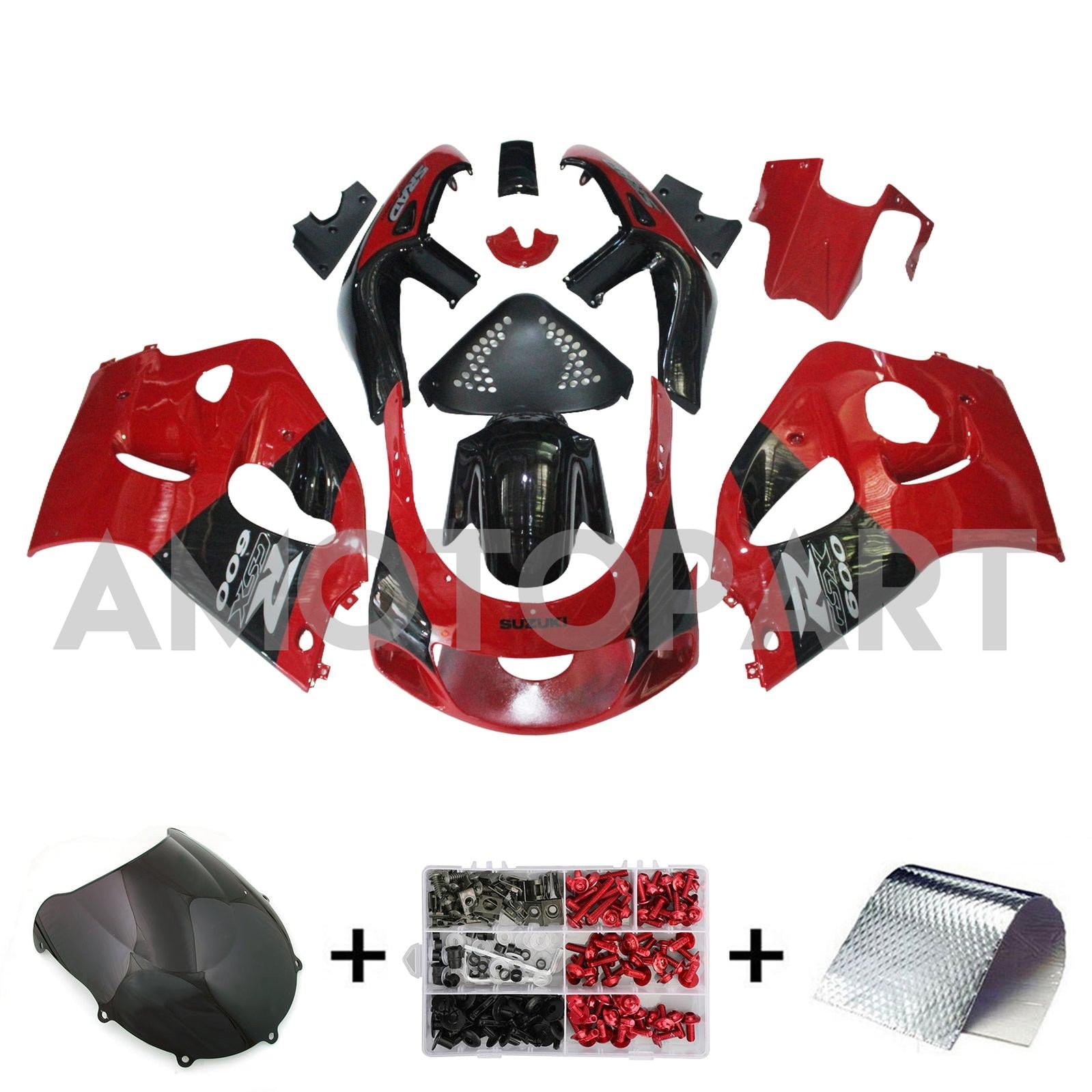 Amotopart Suzuki GSXR600 1996-2000 GSXR750 1996-1999 Rouge&Kit de carénage Black Style1