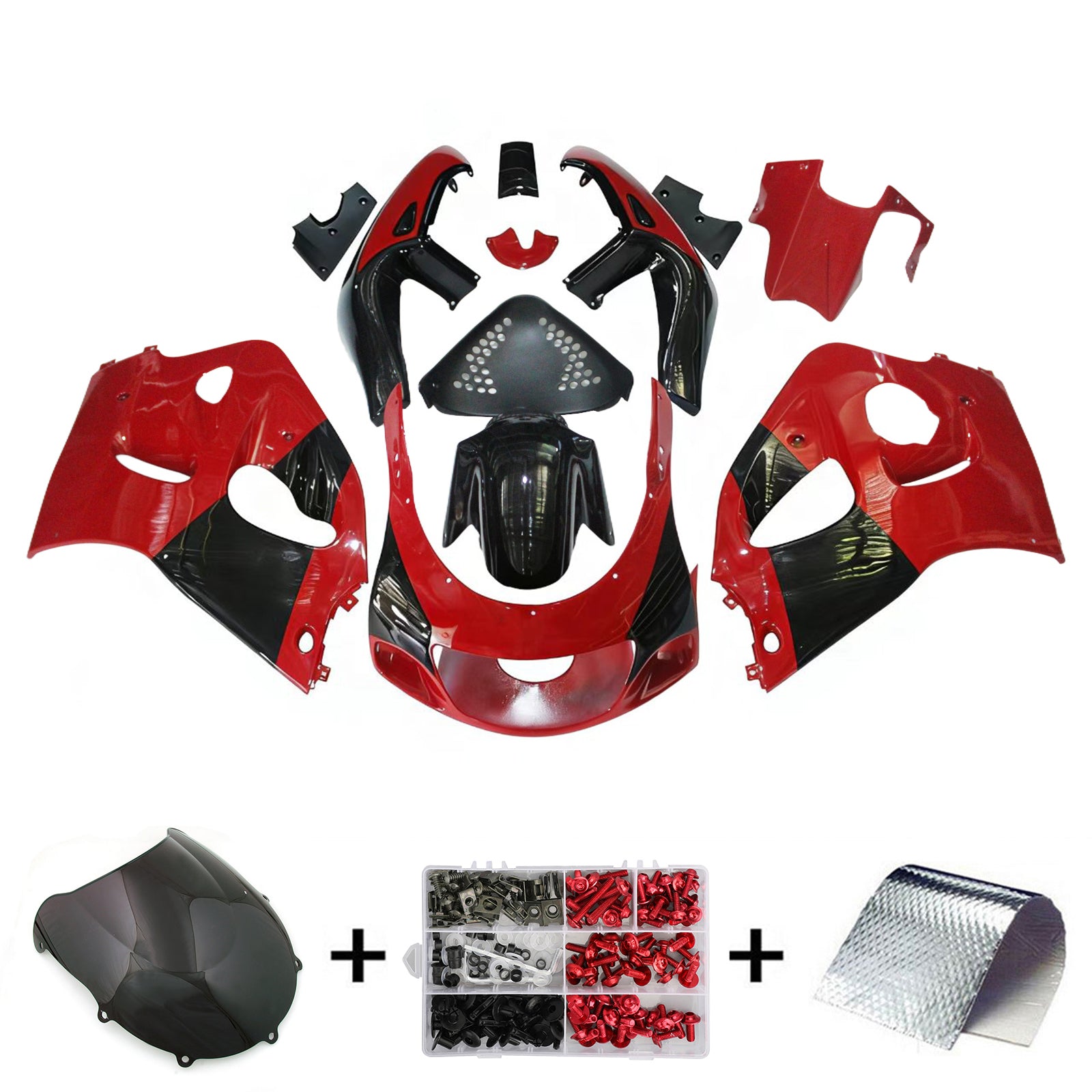 Amotopart Suzuki GSXR600 1996-2000 GSXR750 1996-1999 Red & Black Style1 Fairing Kit